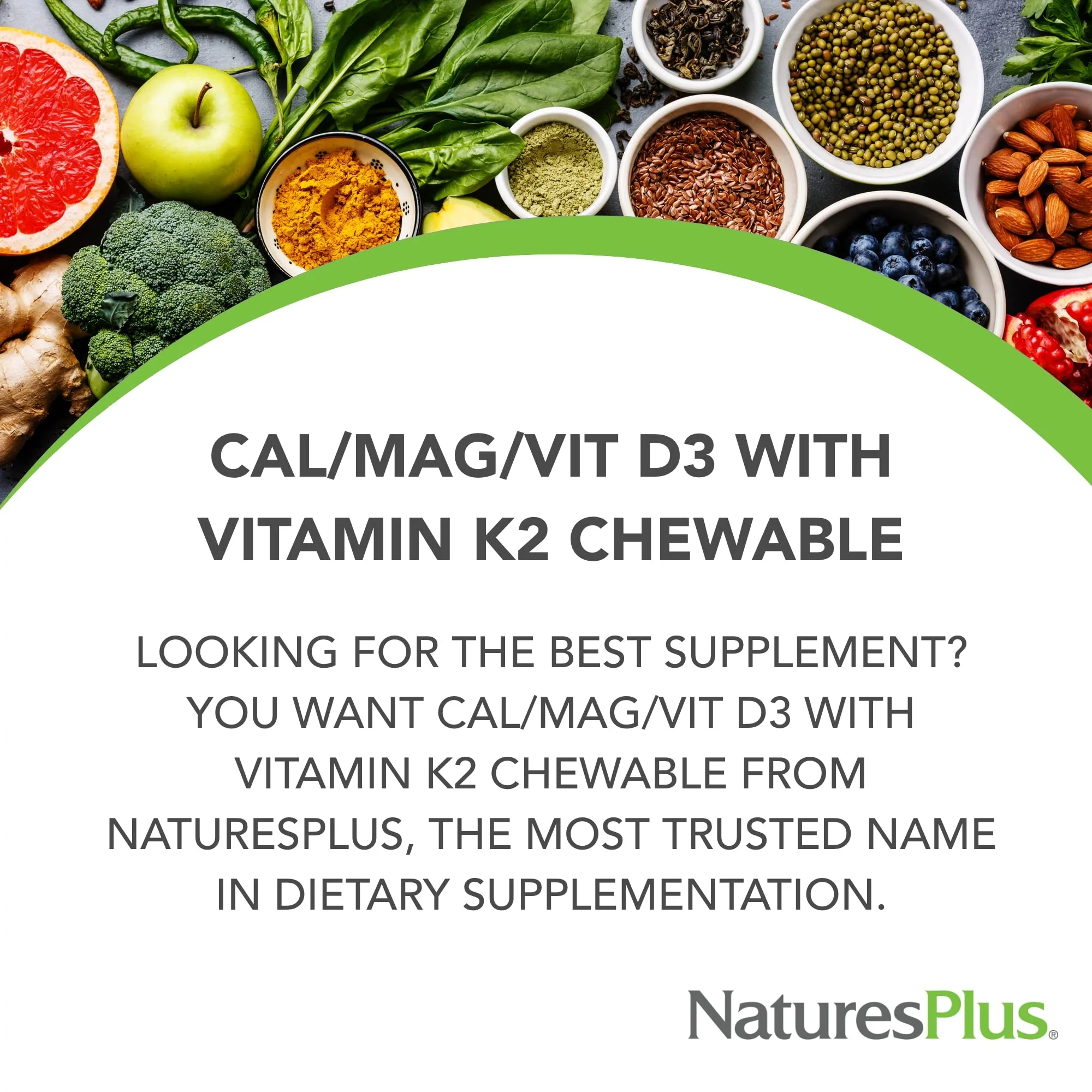 NaturesPlus Cal/Mag/VIT D3 with Vitamin K2-60 Chewable Tablets - Chocolate Flavor - Calcium, Magnesium, Vitamin D3 & K2 Bone Health Support Supplement - 30 Servings - Image 8