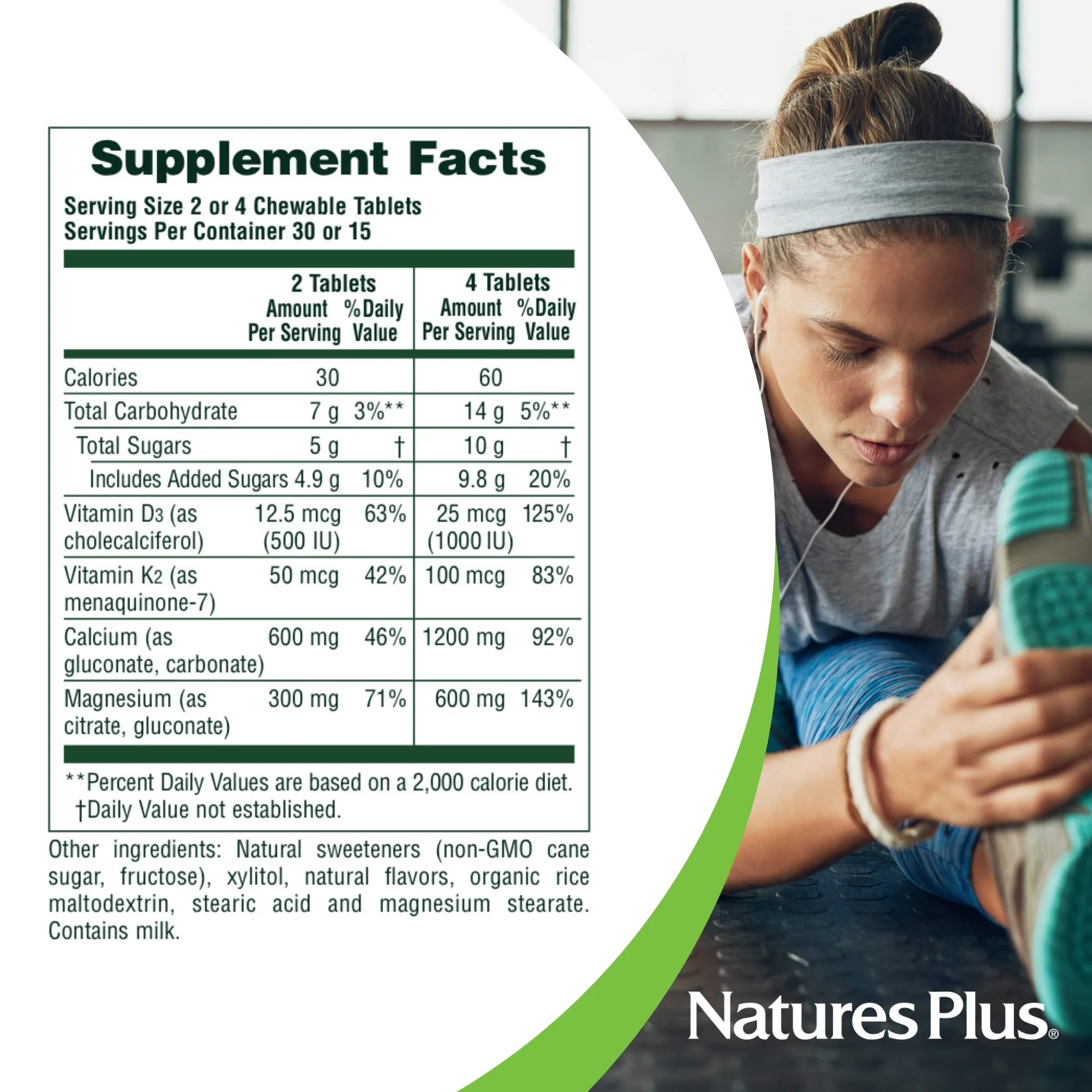 NaturesPlus Calcium/Magnesium/Vitamin D3 with Vitamin K2-60 Chewable Tablets - Supports Bone & Immune Health - Vanilla Flavor - Gluten Free - Up to 30 Servings - Image 6