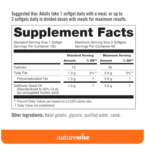 NatureWise CLA 1300 - 95% Active Conjugated Linoleic Acid for Women and Men, Not Stimulating, Supports Weight & Fitness Goals - Non-GMO, Gluten Free - 180 Softgels[2-Month Supply] - Image 7
