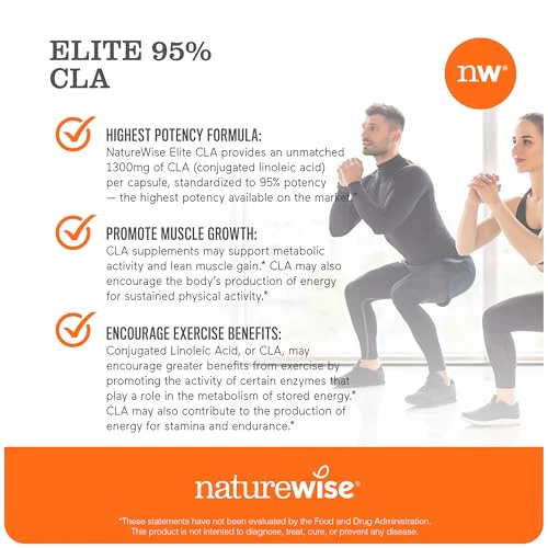 NatureWise CLA 1300 - 95% Active Conjugated Linoleic Acid for Women and Men, Not Stimulating, Supports Weight & Fitness Goals - Non-GMO, Gluten Free - 90 Softgels[1-Month Supply] - Image 6