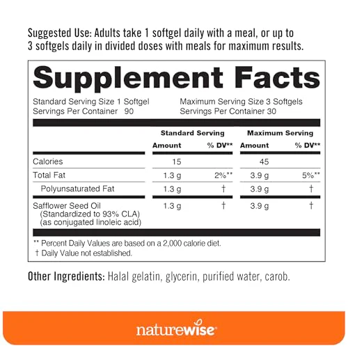 NatureWise CLA 1300 - 95% Active Conjugated Linoleic Acid for Women and Men, Not Stimulating, Supports Weight & Fitness Goals - Non-GMO, Gluten Free - 90 Softgels[1-Month Supply] - Image 7