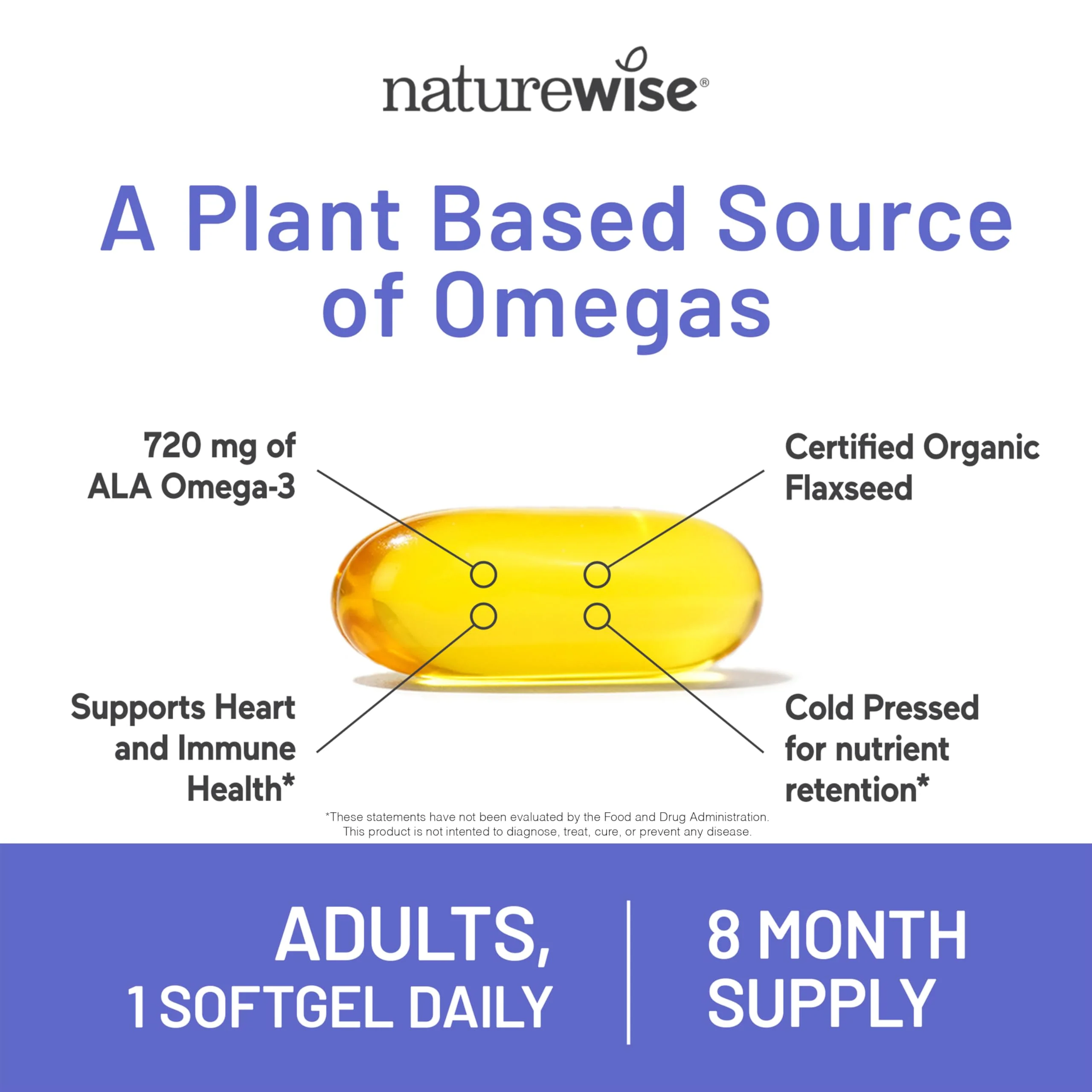 NatureWise Flaxseed Oil 1,242 mg, Fish Free Omega 3 6 9 with 720mg ALA, Dietary Supplement for Heart Health Support - Organic, Cold Pressed, Non-GMO - 240 Softgels[8-Month Supply] - Image 8