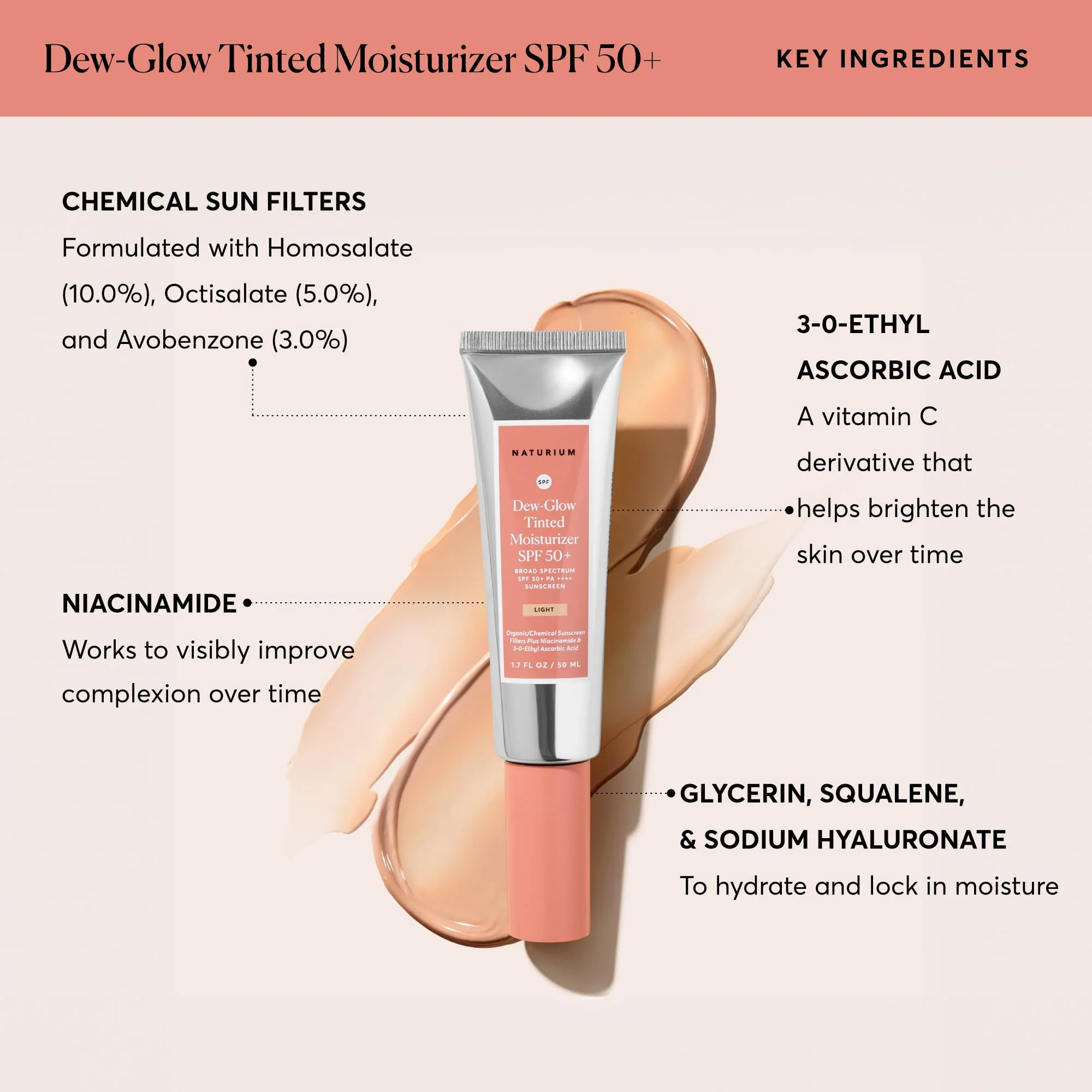 Naturium Dew-Glow Tinted Moisturizer SPF 50+ Light, Daily Moisturizing Sunscreen & Face Primer with Tint, Skin Protector with Dewy Finish, 1.7 oz - Image 4