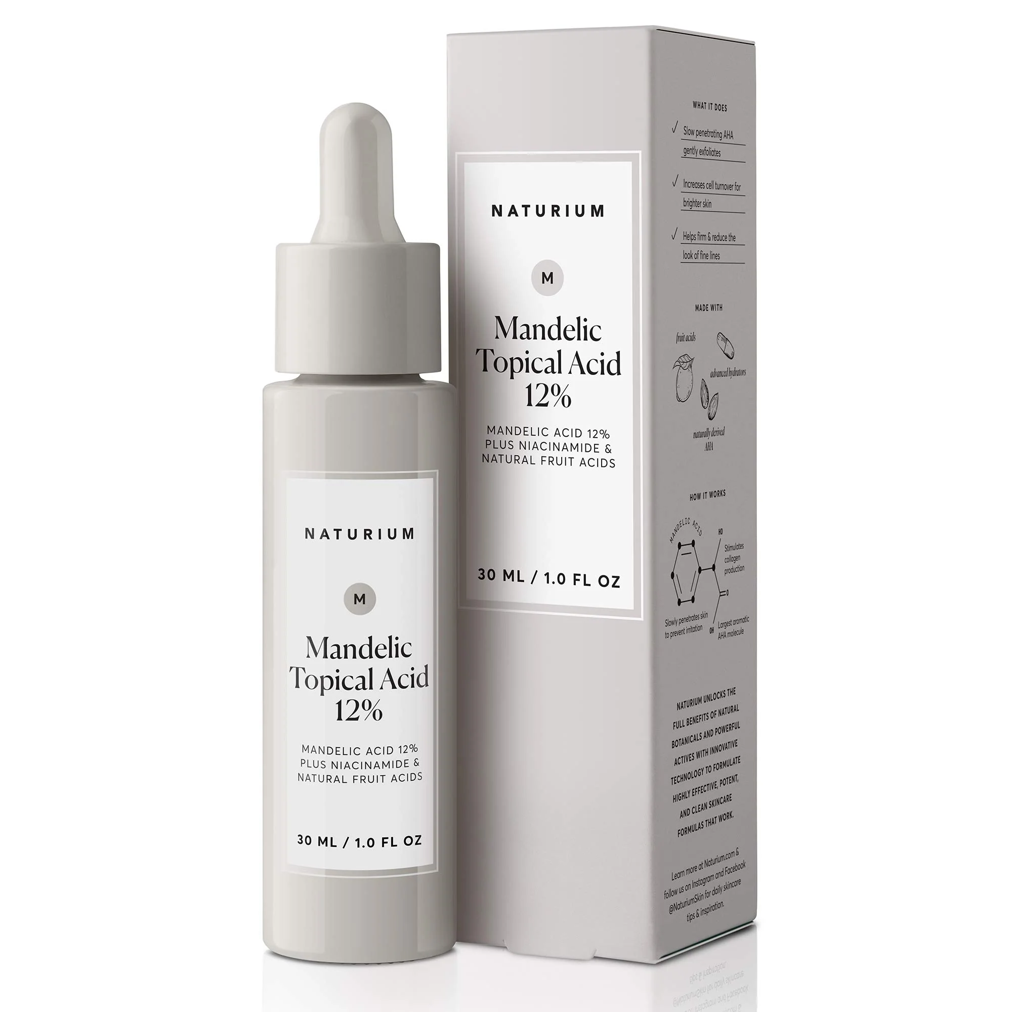 Naturium Mandelic Topical Acid 12%, Plus Niacinamide & Natural Fruit Acids, Anti-Aging Skin Care, 1 oz
