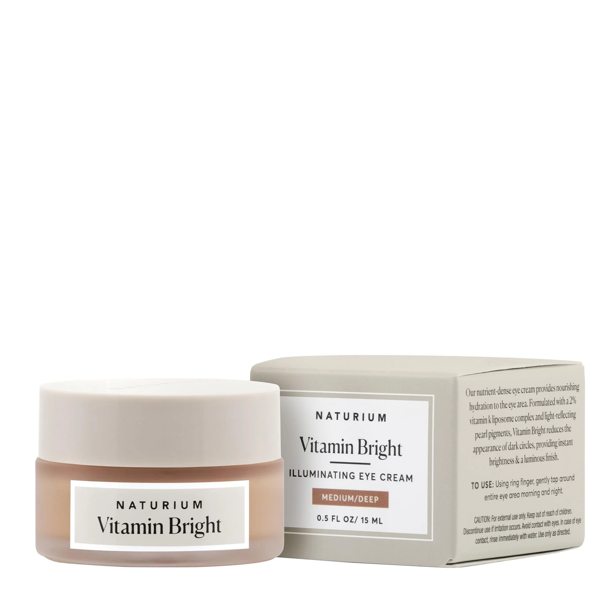 Naturium Vitamin Bright Illuminating Eye Cream, Under Eye Repair Cream for Dark Circles, with Vitamin K, Phyto-Complex, & Mineral Pigments, Medium/Deep, 0.5 oz