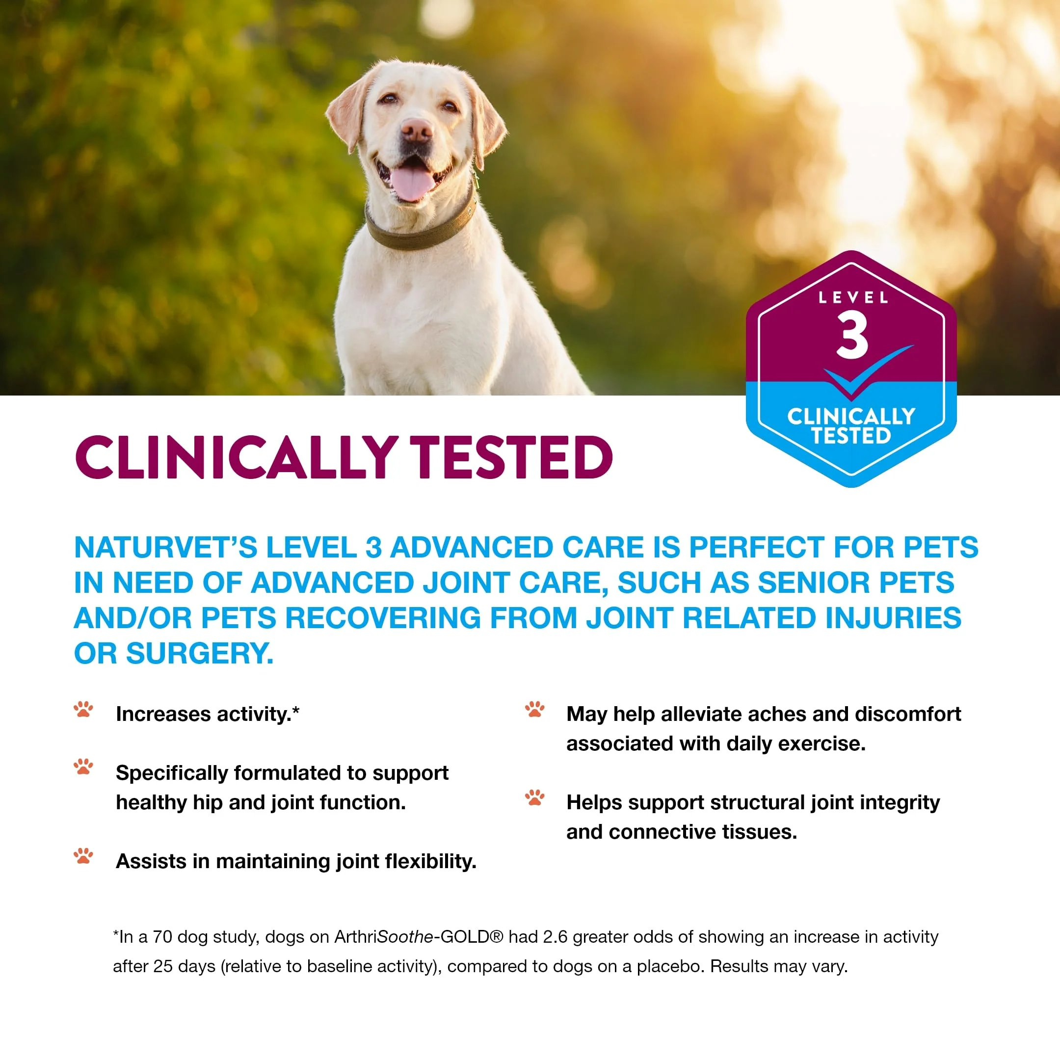 NaturVet ArthriSoothe-Gold Level 3, MSM and Glucosamine for Dogs and Cats, Advanced Joint Care Support Supplement with Chondroitin and Omega 3, Clinically Tested, Chewable Tablets, Made in The USA - Image 6