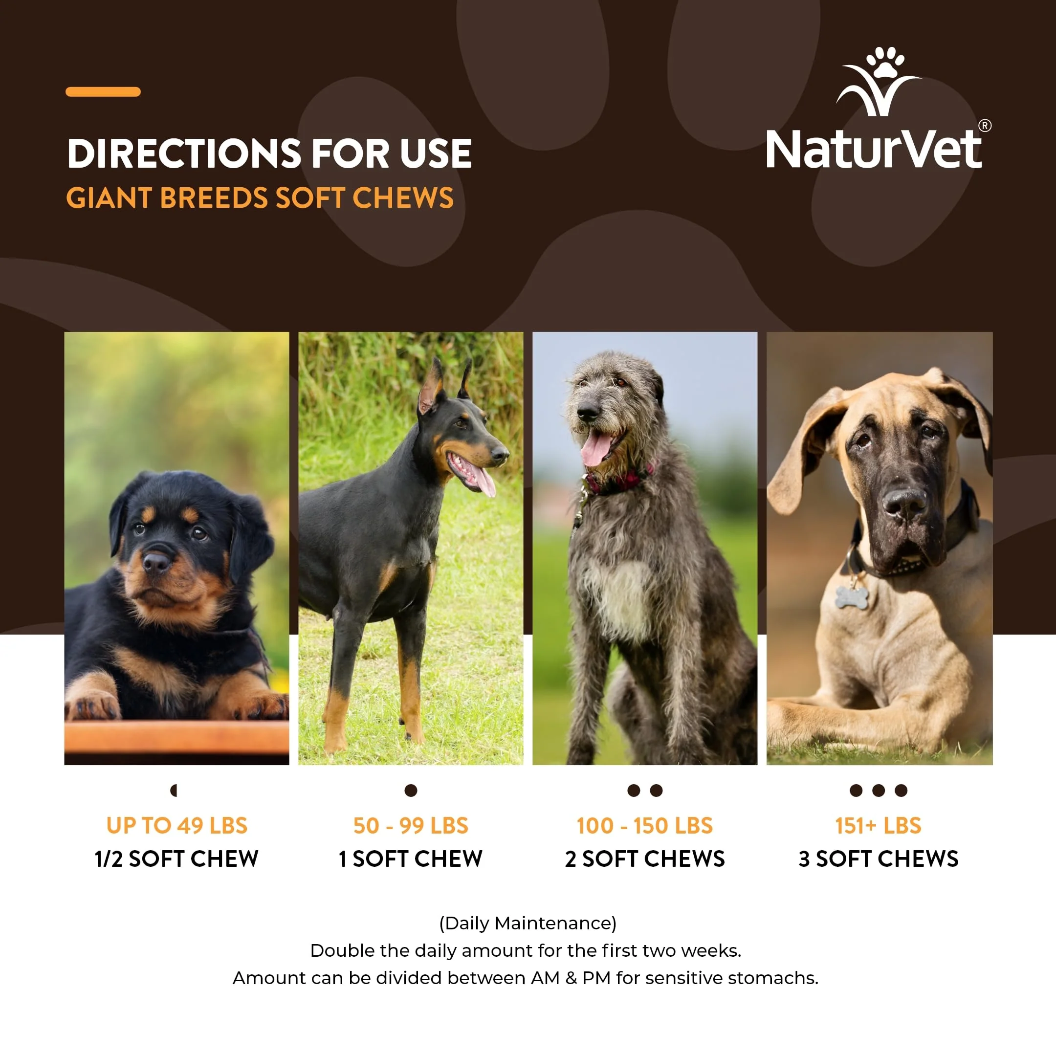NaturVet Giant Breeds Supplement- for Joint Support, Digestion, Skin, Coat Care- Dog Multivitamins with Minerals, Omega-3, PlaqueOff- Wheat-Free Vitamins for Dogs- Giant Breeds- 50 Soft Chews - Image 4
