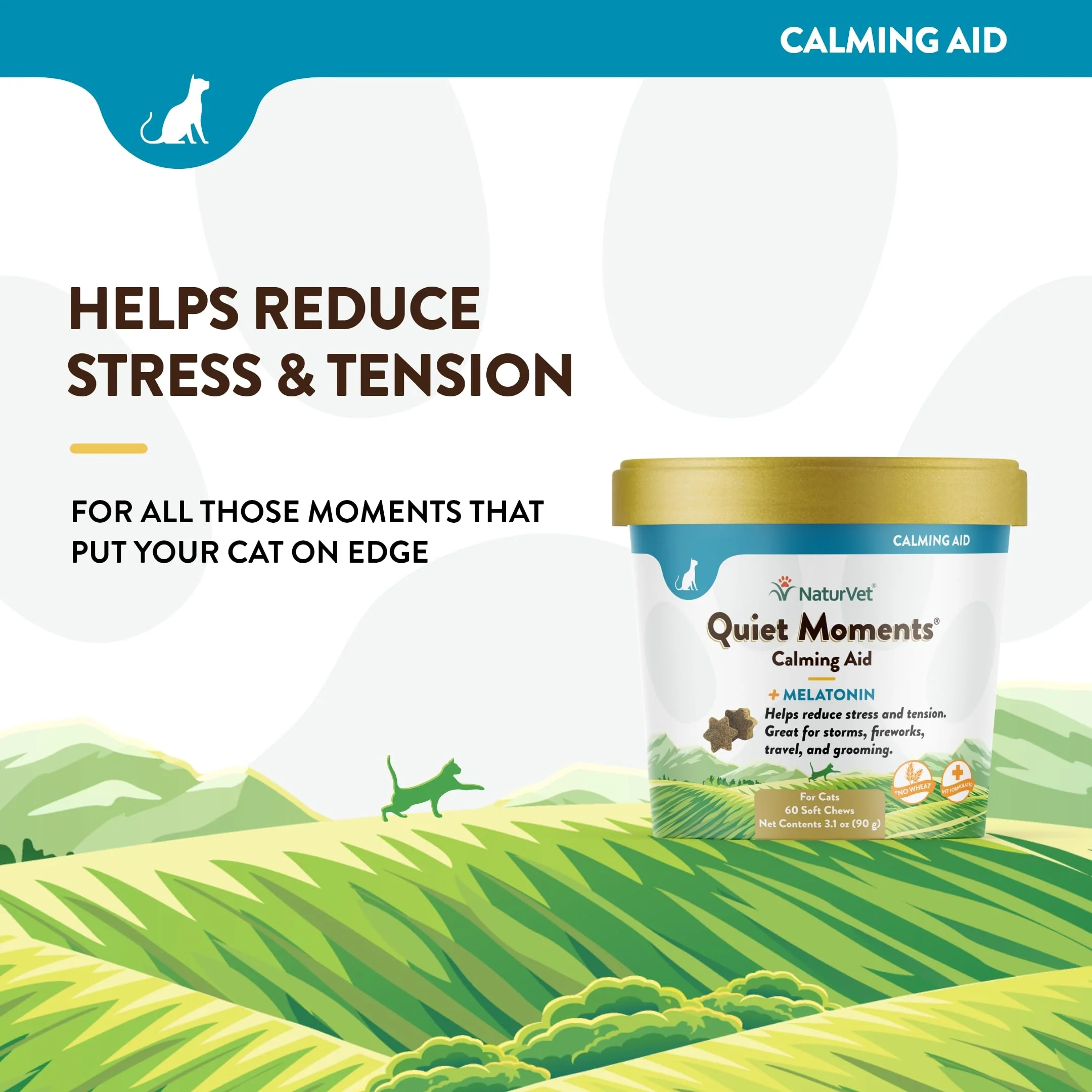NaturVet –Quiet Moments Calming Aid for Cats Plus Melatonin – 60 Soft Chews – Helps Reduce Stress & Promote Relaxation – Great for Storms, Fireworks, Travel & Grooming - Image 7