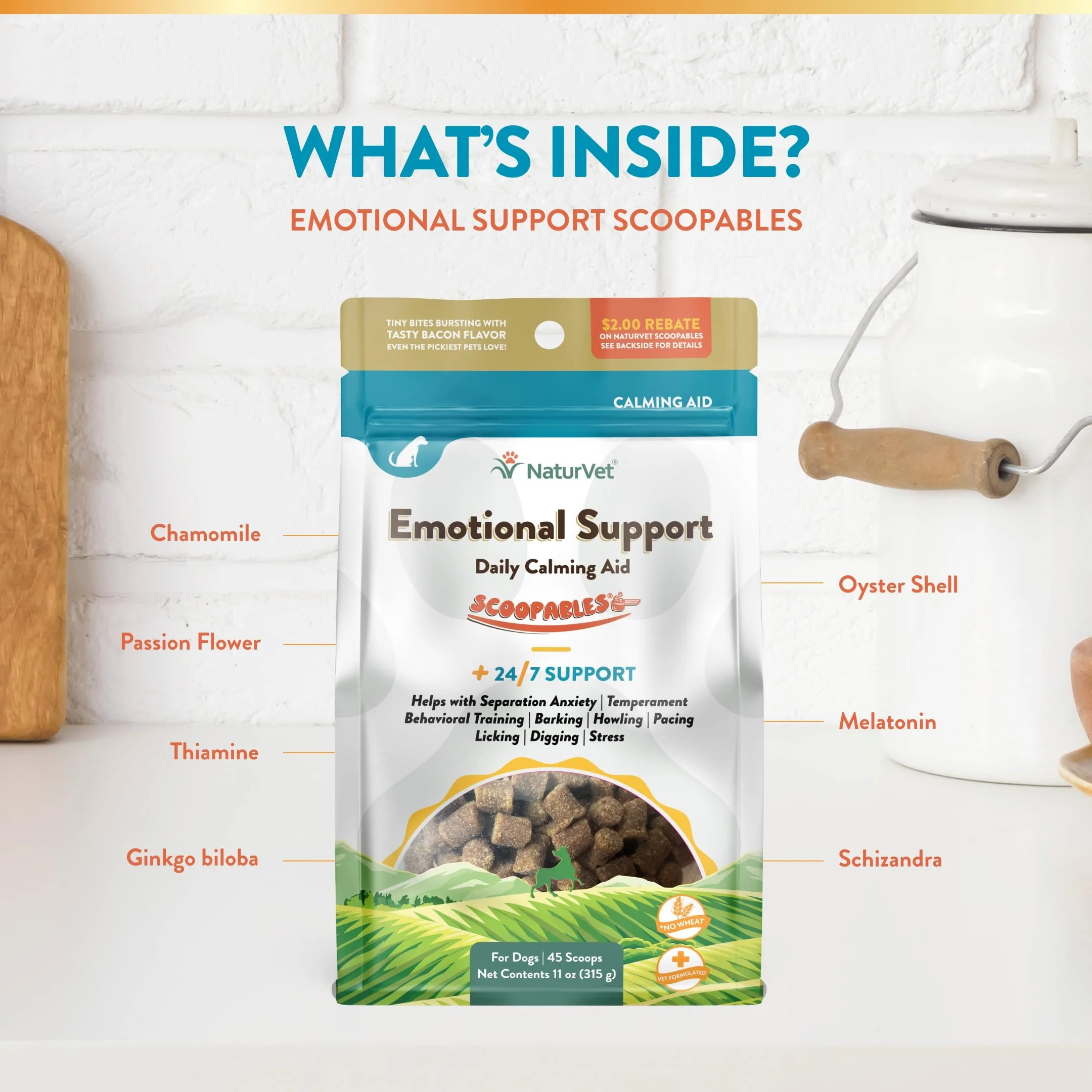 NaturVet Scoopables Emotional Support for Dogs - Daily Calming Aid Promotes 24/7 Normal, Calm Behavior - Hickory Smoked Bacon Flavored | 11oz Bag - Image 5