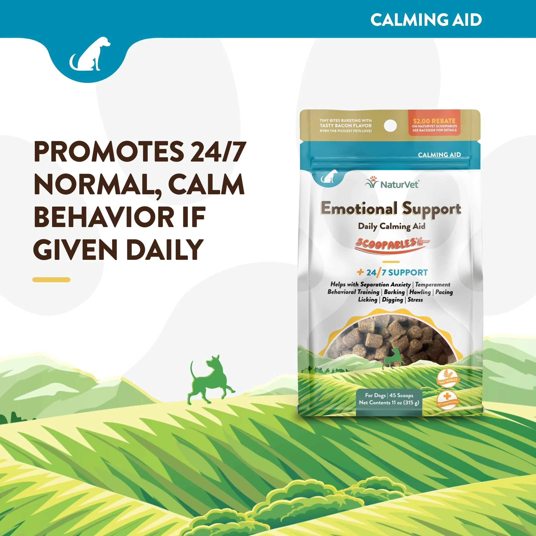 NaturVet Scoopables Emotional Support for Dogs - Daily Calming Aid Promotes 24/7 Normal, Calm Behavior - Hickory Smoked Bacon Flavored | 11oz Bag - Image 8