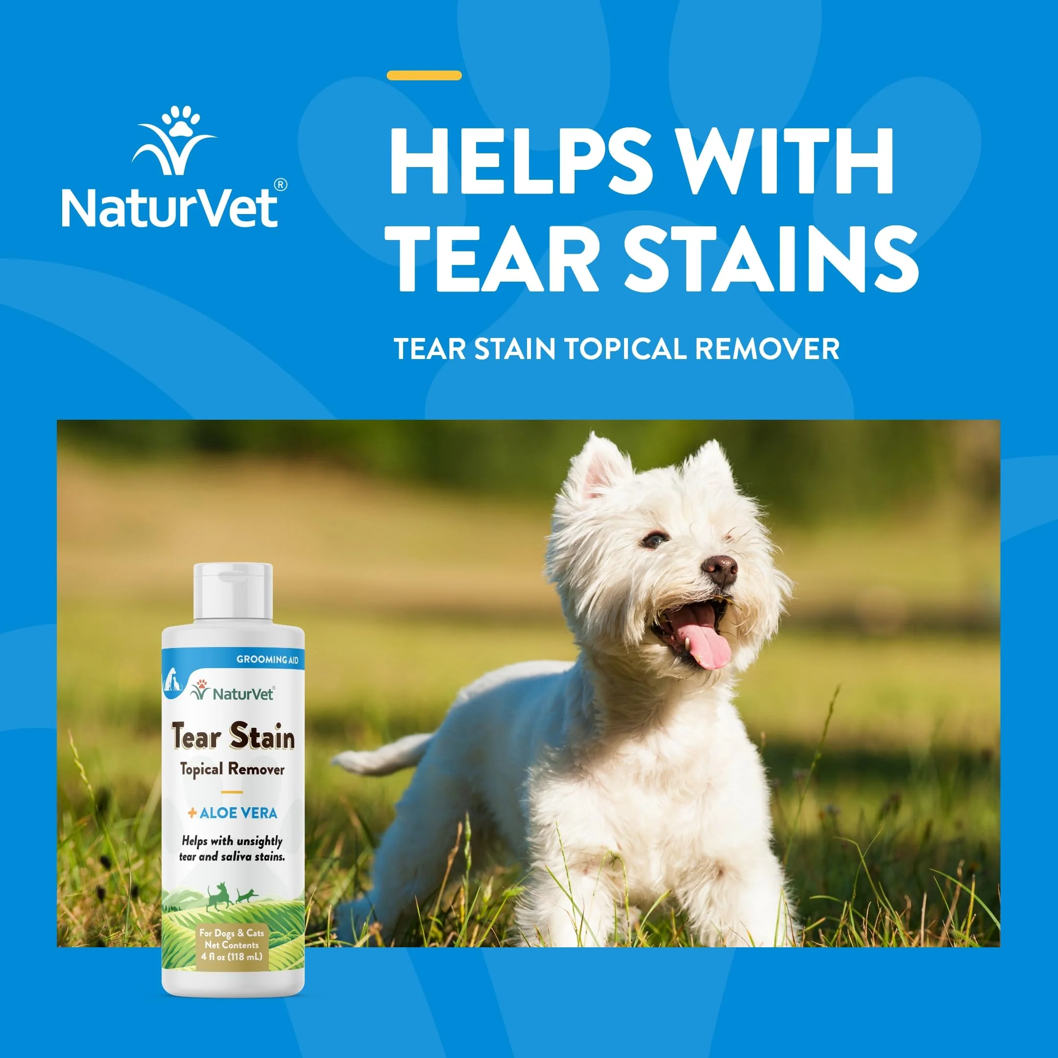 NaturVet – Tear Stain Topical Remover Plus Aloe – 4 oz | Eliminates Unsightly Tear & Saliva Stains | Gentle, Water-Based Formula | for Dogs & Cats - Image 6