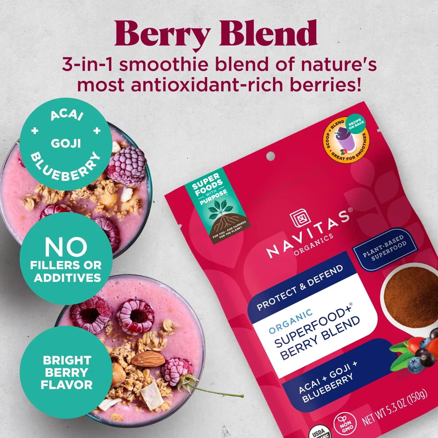 Navitas Organics Superfood+ for Immune Support (Acai + Goji + Blueberry), Bag, 30 Servings Organic, Non-GMO, Vegan, Gluten-Free, Keto & Paleo, Berry Blend, 5.3 Oz - Image 6