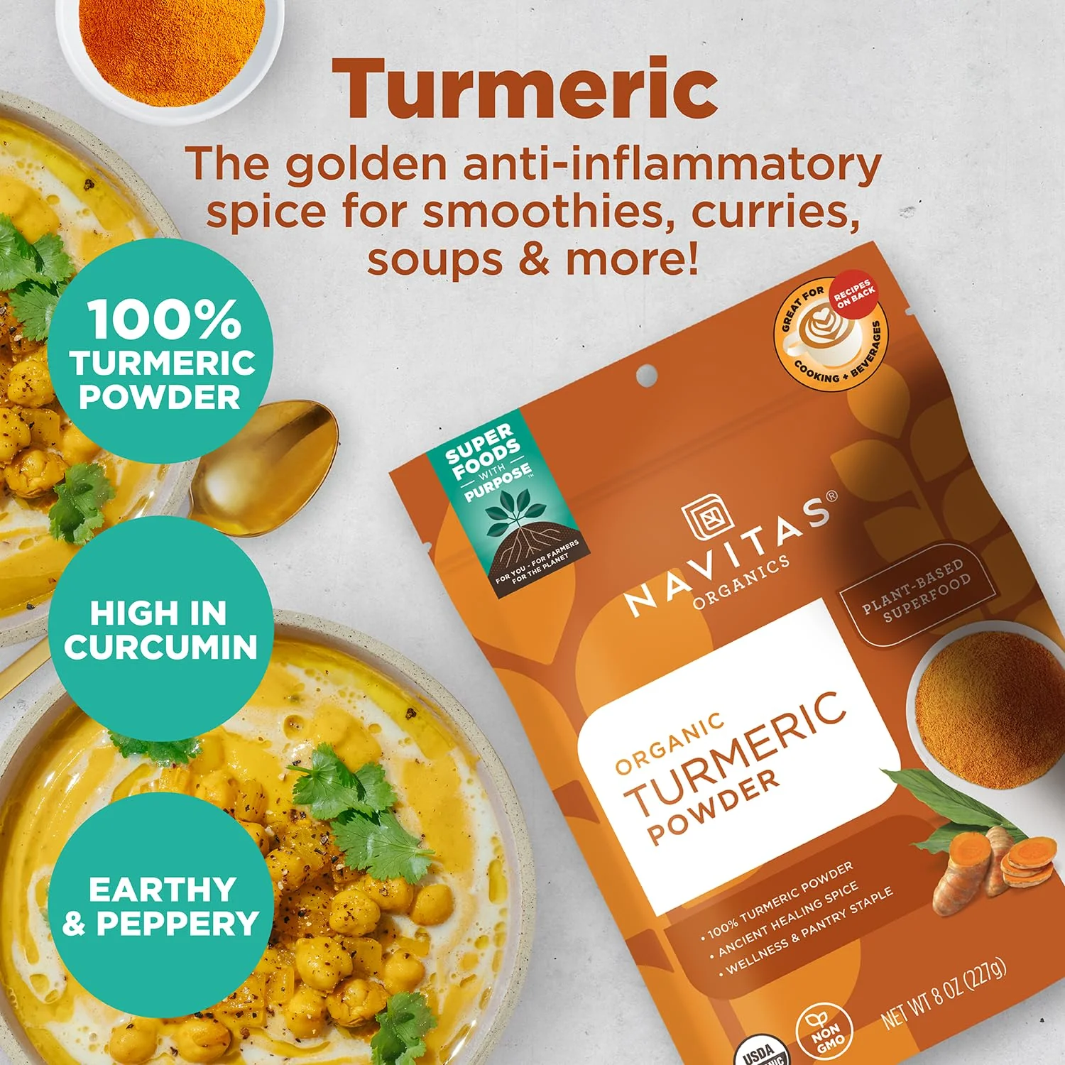 Navitas Organics Turmeric Powder – for Smoothies, Golden Milk, Curries & More – Natural Curcumin – Anti-inflammatory – USDA Organic, Non GMO, Kosher Gluten Free, Vegan (8oz. Bag, 45 Servings) - Image 9
