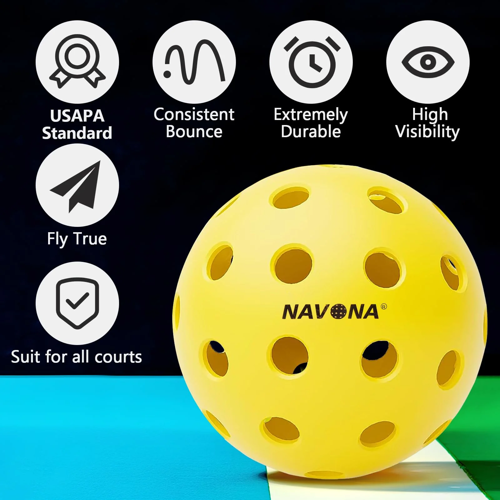 Navona 48 Pack Premium 40-Holes Outdoor Pickleball Balls, Meet USAPA Official Requirement, Perfectly Balanced, High Bounce True Flight, Durable Outdoor Pickleball Set - Image 6