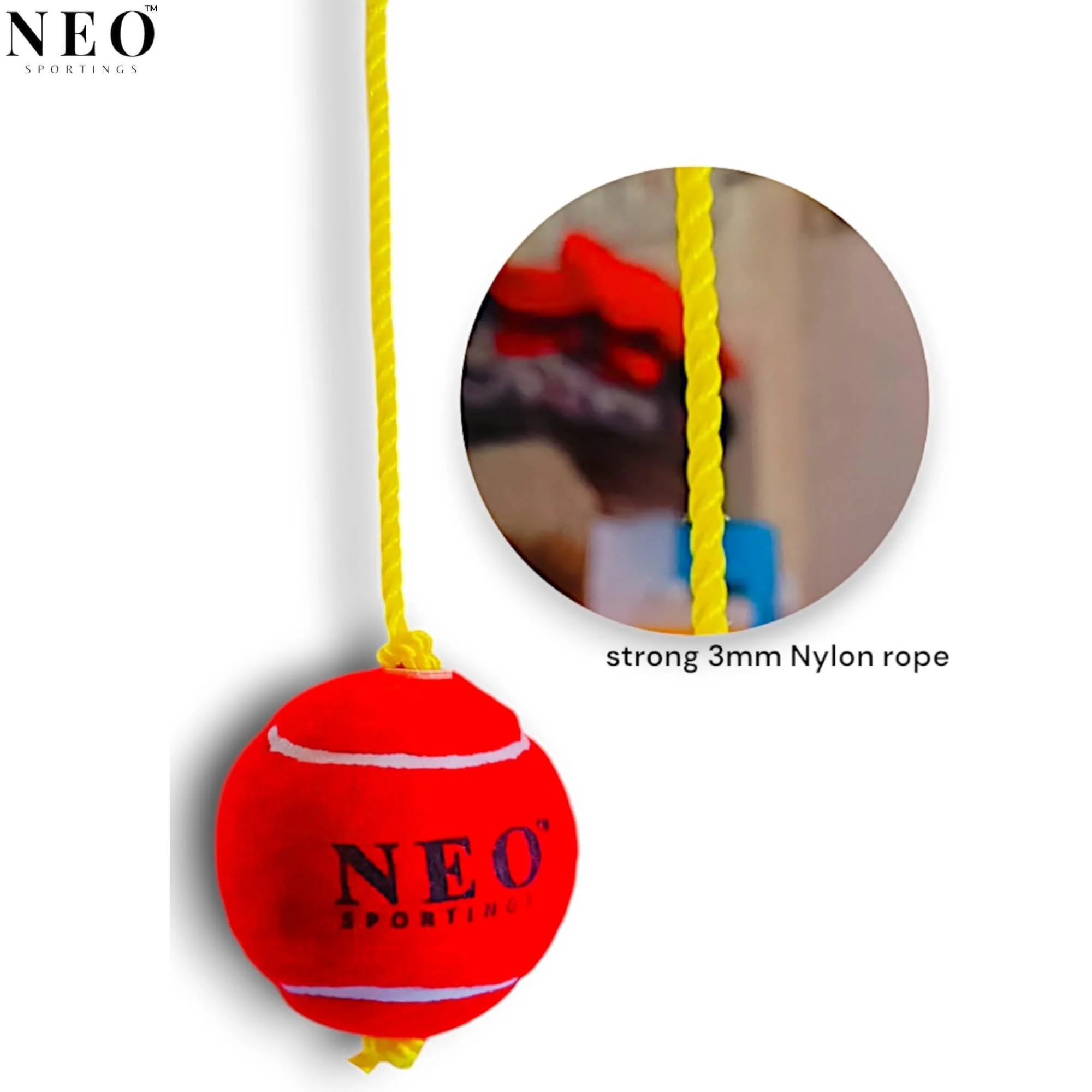 Neo Sportings Training/Playing/Hanging Ball with 3 Meter Nylon Rope, for Practice and Drill, Cricket/Baseball/Pet Toy, Red Colour (1) - Image 4