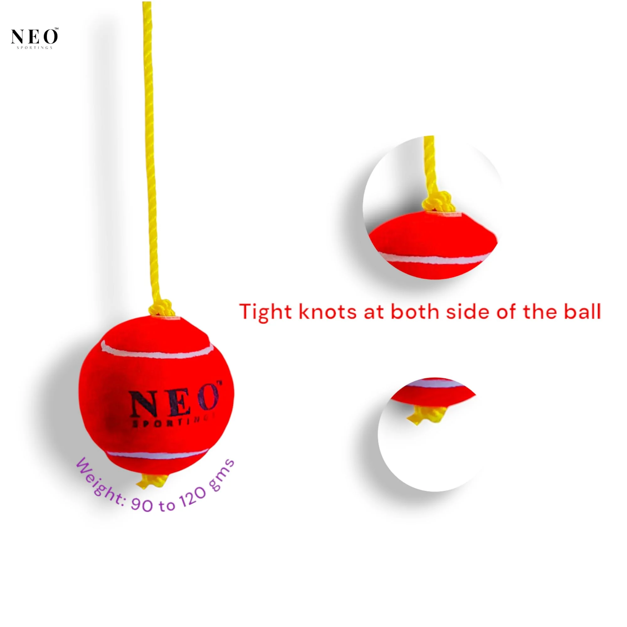 Neo Sportings Training/Playing/Hanging Ball with 3 Meter Nylon Rope, for Practice and Drill, Cricket/Baseball/Pet Toy, Red Colour (1) - Image 5