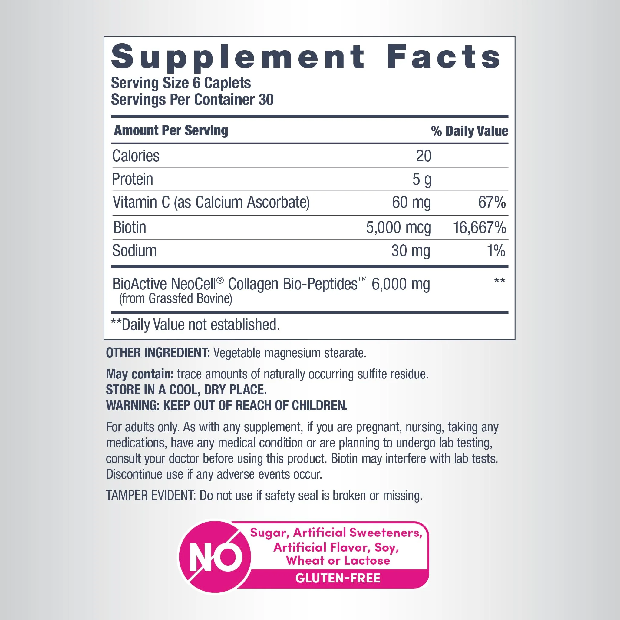 NeoCell Collagen Peptides Pills | 180 Tablets | with Vitamin C and Biotin | Grass Fed Bovine | Hair, Skin, & Nails | for Women and Men - Image 6