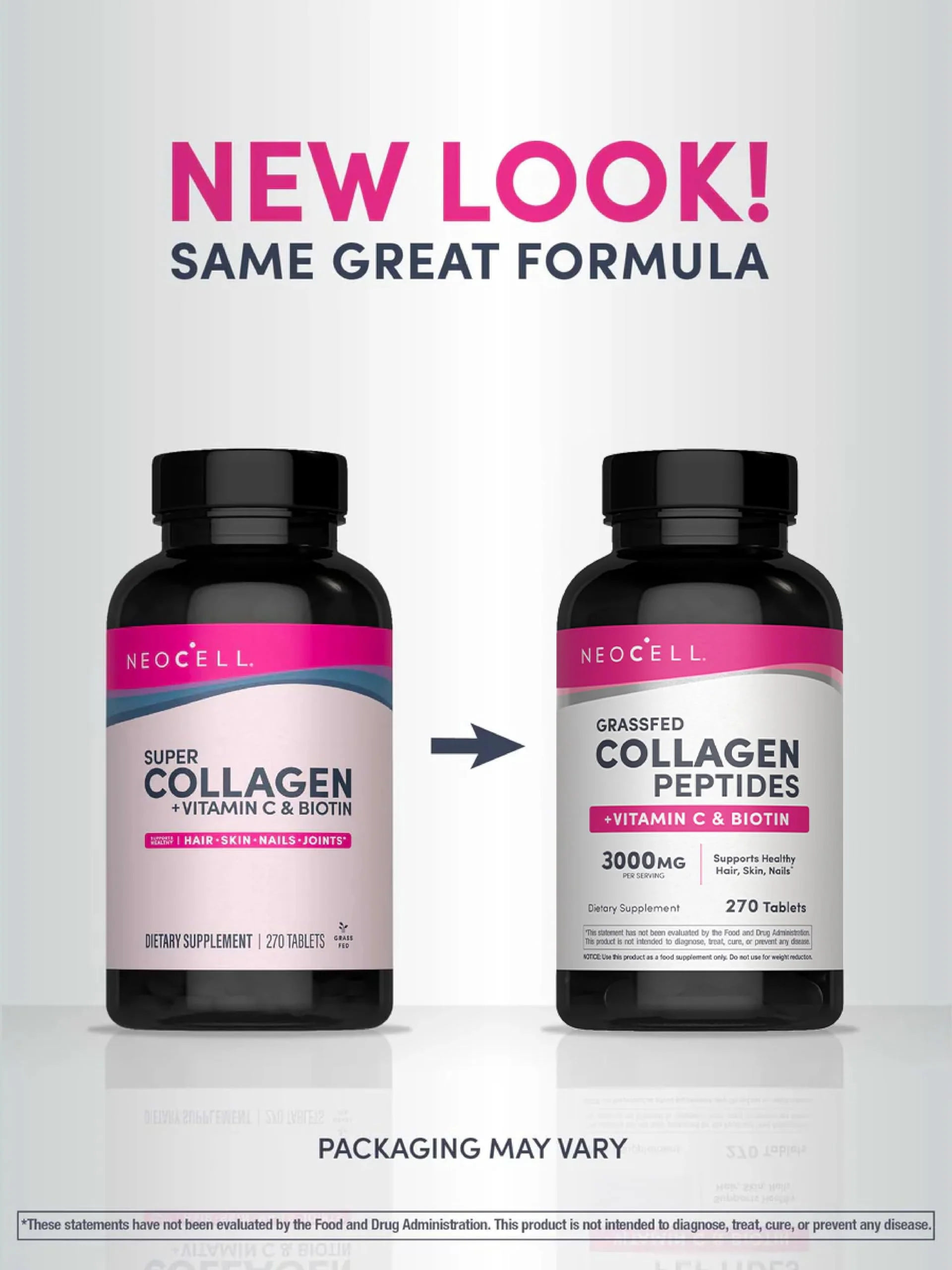 NeoCell Collagen Peptides Pills | 270 Caplets | with Vitamin C and Biotin | Grass Fed Bovine | Hair, Skin, & Nails | for Women and Men - Image 9