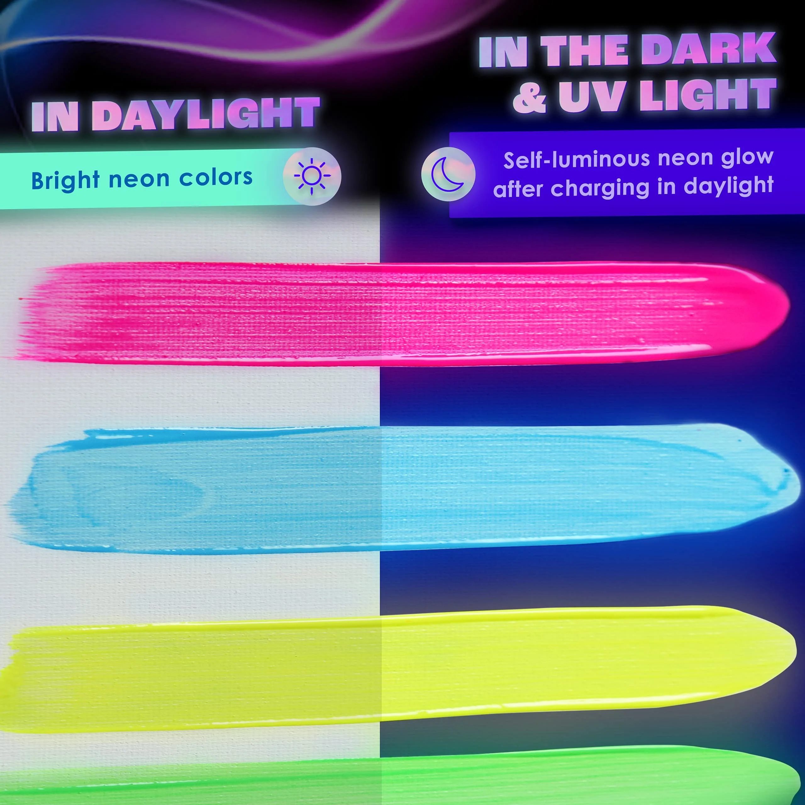 neon nights 2-IN-1 Glow In The Dark Acrylic Paint Set Glows in the Dark & under UV Blacklight - Set of 8 Self-Luminous Neon Paints for Halloween - German Premium Quality - 8 x 20 ml / - Image 7