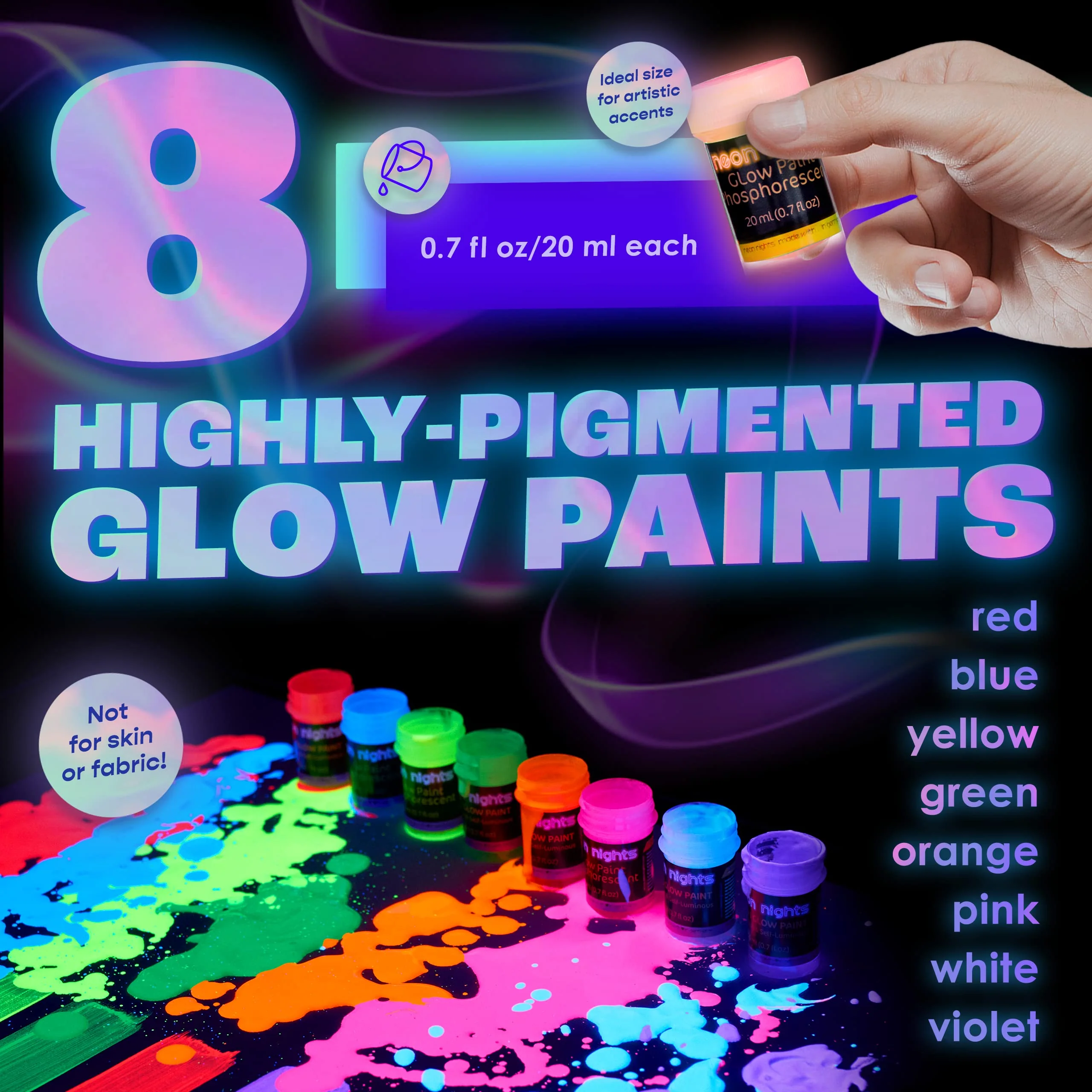 neon nights Glow in The Dark | Luminescent | Phosphorescent | Self-Luminous Paint - Set of 8 - Image 9