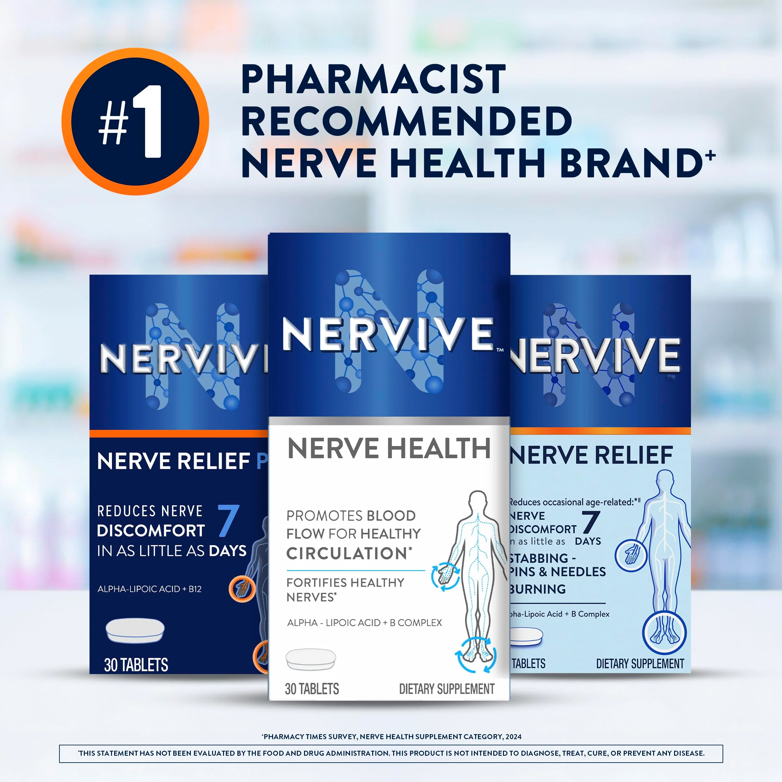 Nervive Nerve Health, Alpha Lipoic Acid, Fortify Nerve Health, Healthy Nerve Function, Healthy Blood Circulation, Supplement, Tablet, 30 Tablets - Image 3