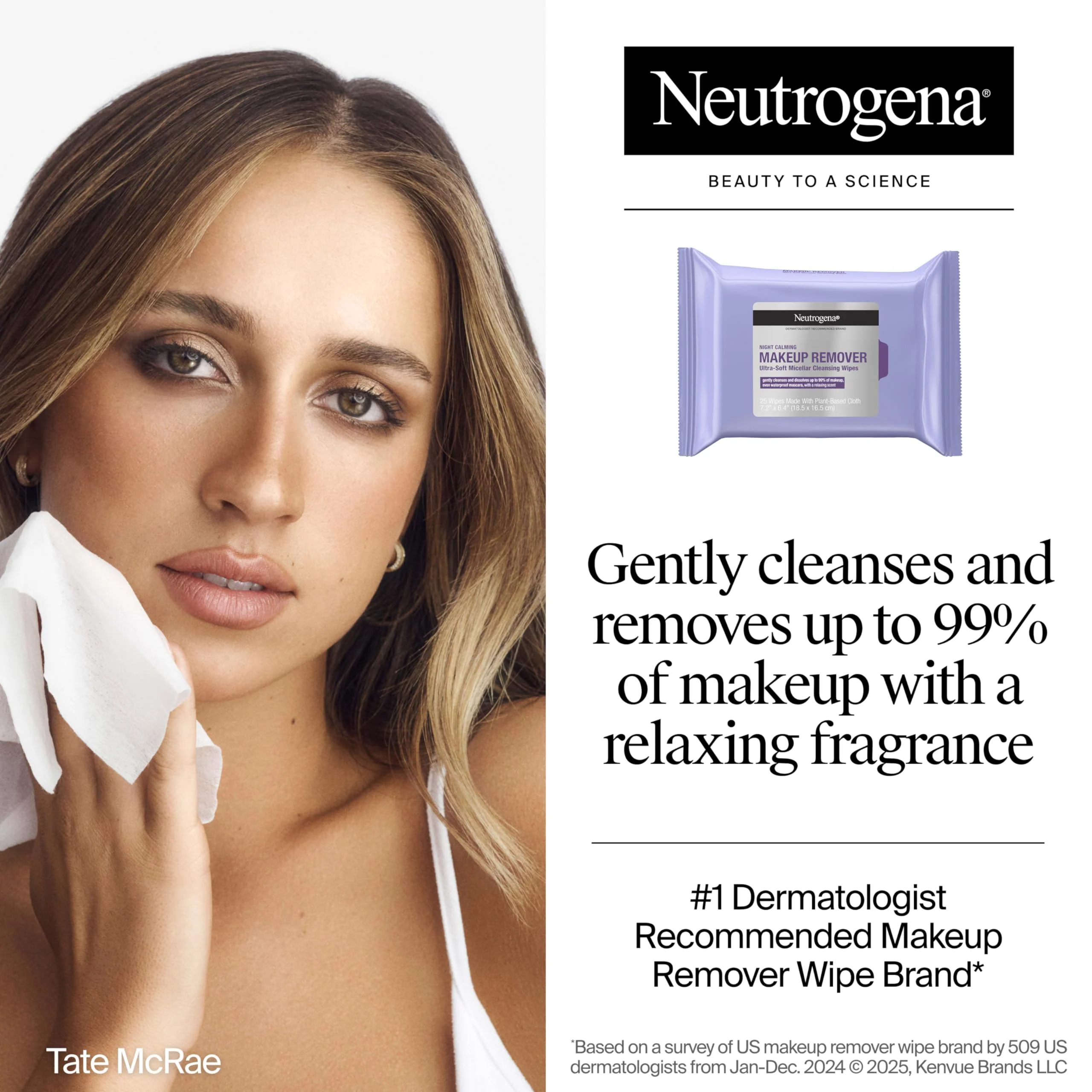 Neutrogena Night Calming Makeup Remover Face Wipes, Nighttime Cleansing Towelettes Remove Sweat, Dirt & Makeup & Calms Skin, Hypoallergenic, 100% Plant Based Cloth, Twin Pack, 2 x 25 ct - Image 7