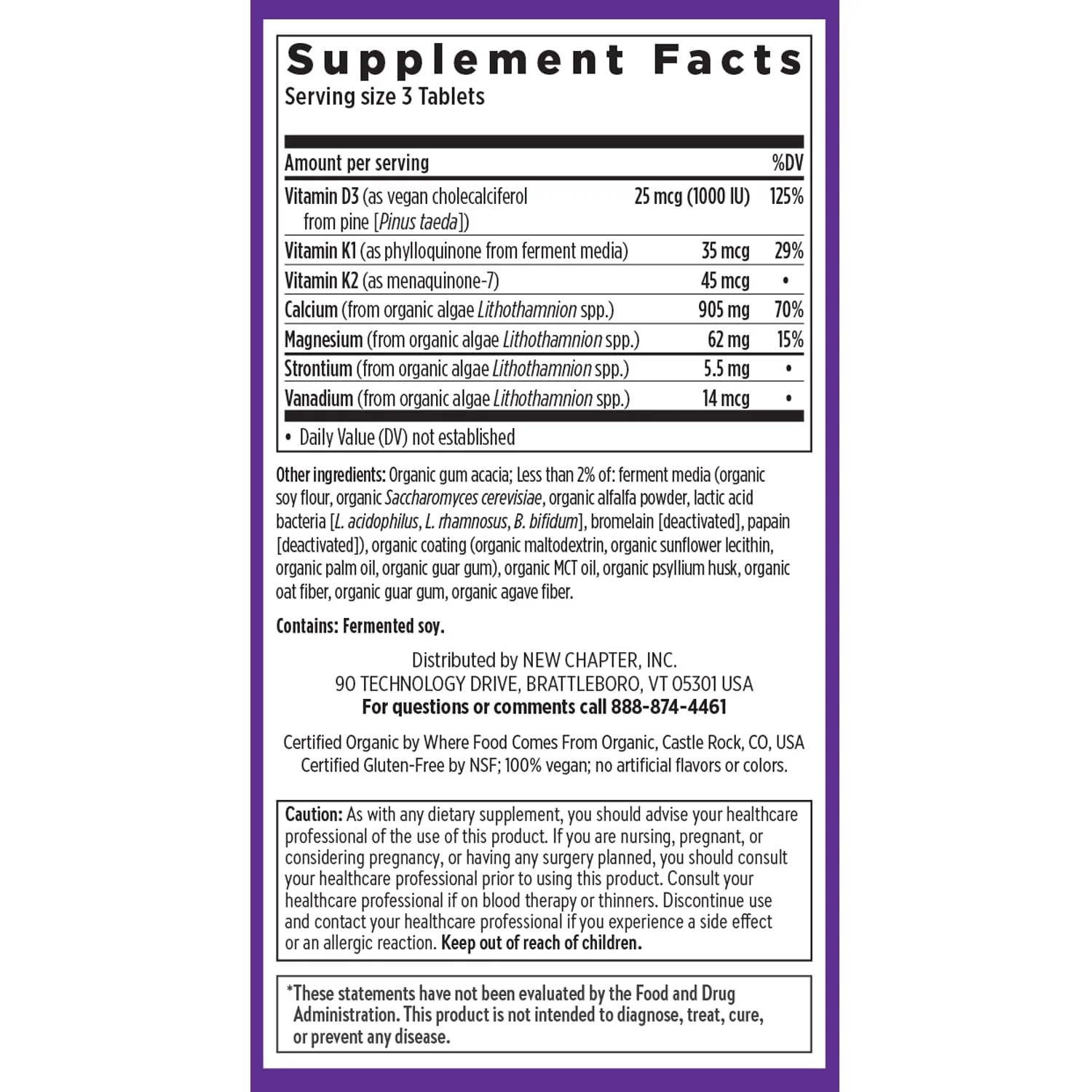 New Chapter Calcium Supplement - Bone Strength Plant-Based USDA Organic Calcium with Magnesium, Vitamin D3+K2, for Bone Health & Joint Mobility, Heart Support, 905 mg dose - 270 Slim Tablets - Image 4
