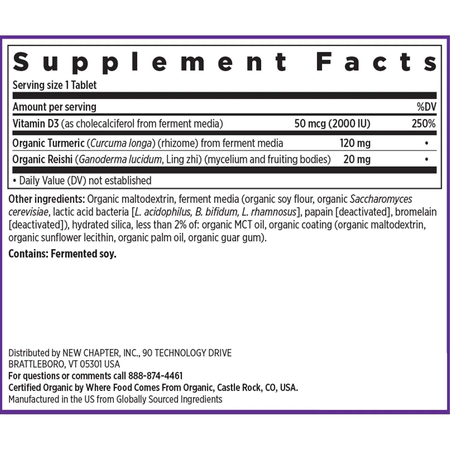 New Chapter Fermented Vitamin D3 2,000 IU, Organic, ONE Daily for Immune, Heart & Bone Support + Whole-Food Turmeric, Adaptogenic Reishi Mushroom, 100% Vegetarian, Gluten Free, 60 Count - Image 3