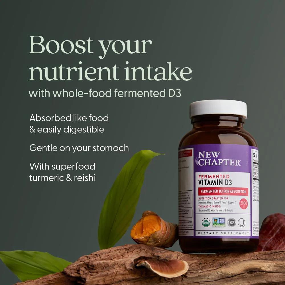 New Chapter Fermented Vitamin D3 2,000 IU, Organic, ONE Daily for Immune, Heart & Bone Support + Whole-Food Turmeric, Adaptogenic Reishi Mushroom, 100% Vegetarian, Gluten Free, 90 Count - Image 6