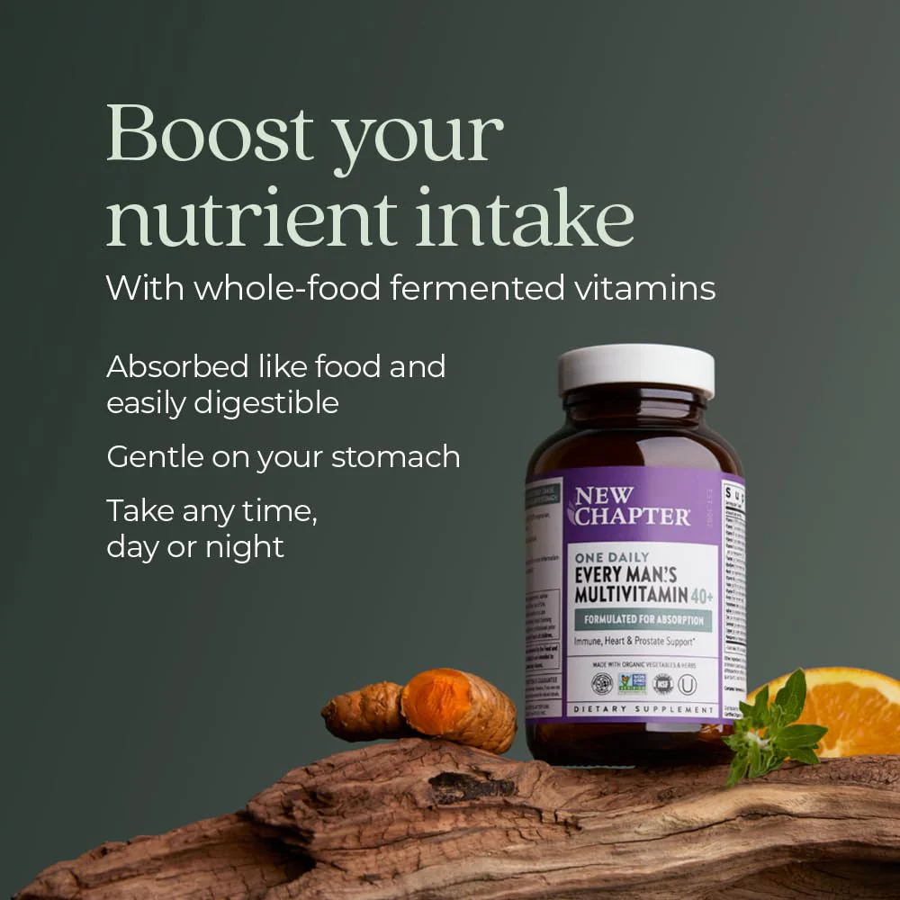 New Chapter Men’s Multivitamin 40+, Extra B6 & B12, D3, Vitamin C & Zinc, Immune, Heart, Cellular Energy, and Brain Health, Gentle on The Stomach, One Daily, Non-GMO, Gluten-Free, 48 Tablets - Image 6
