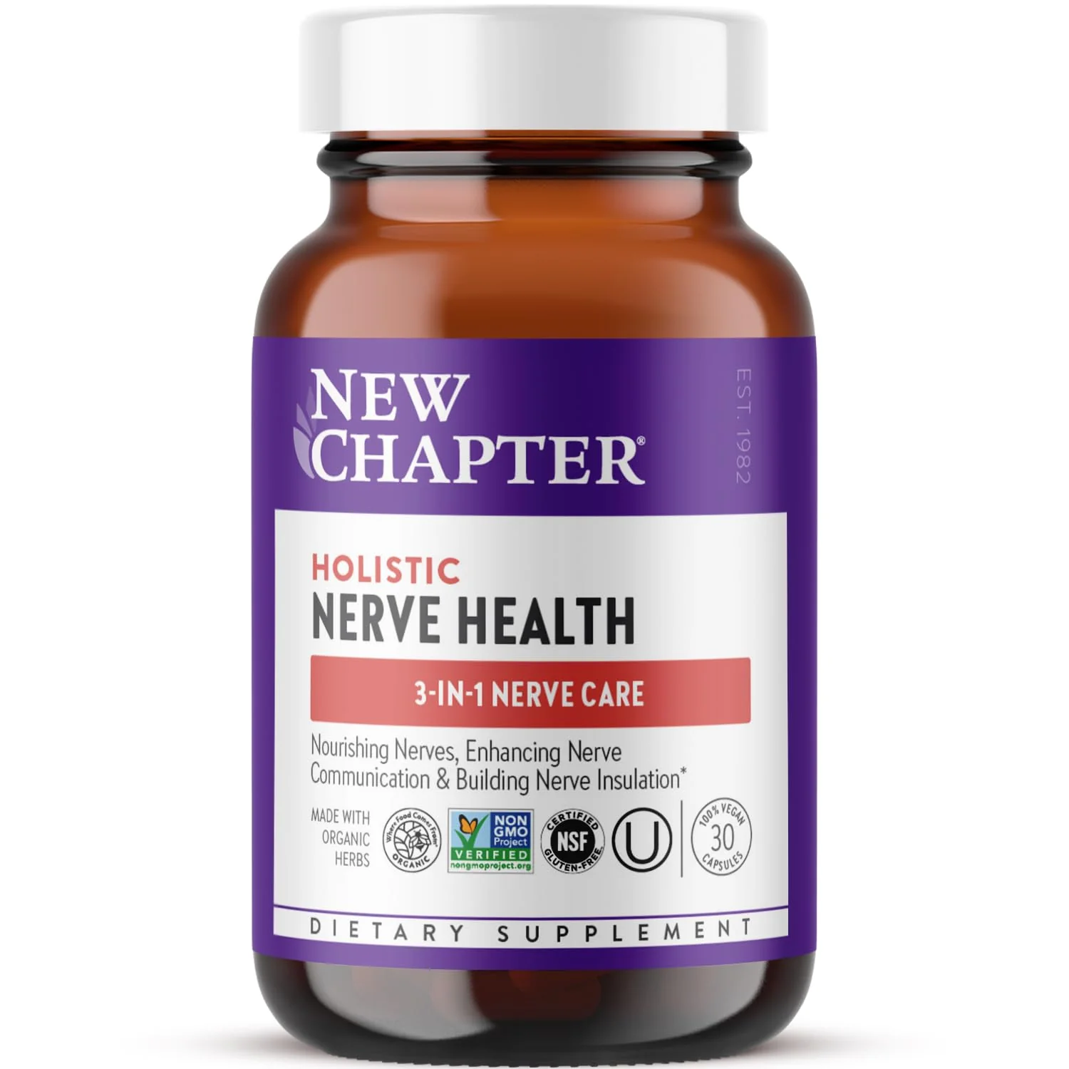 New Chapter Nerve Health Supplement for 3-in-1 Support from Head to Toe - Vitamin B1 Generates Energy for Nerves, Vitamin B6 Enhances Healthy Transmission, Vitamin B12 Builds Insulation, 30ct