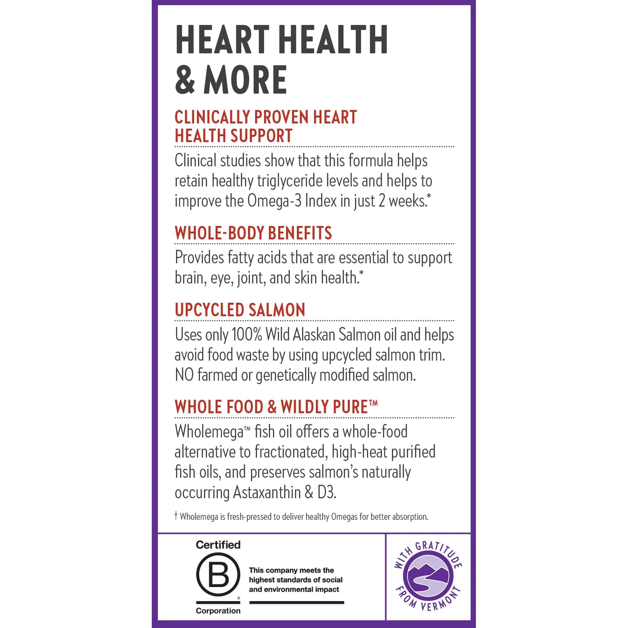 New Chapter Wholemega Fish Oil Supplement - 2000mg per Serving, Clinically Proven Wild Alaskan Salmon Oil with Omega-3 + Vitamin D3 + Astaxanthin, 180 Softgels - Image 2