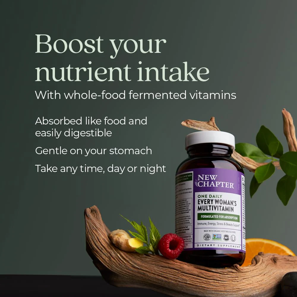 New Chapter Women’s Multivitamin, Iron, B6, B12, Biotin for Hair Growth, D3, VIT C, Zinc for Immune & Stress Support, Gentle on an Empty Stomach, One Daily, Non-GMO, Gluten-Free, 18+, 48 Tablets - Image 6
