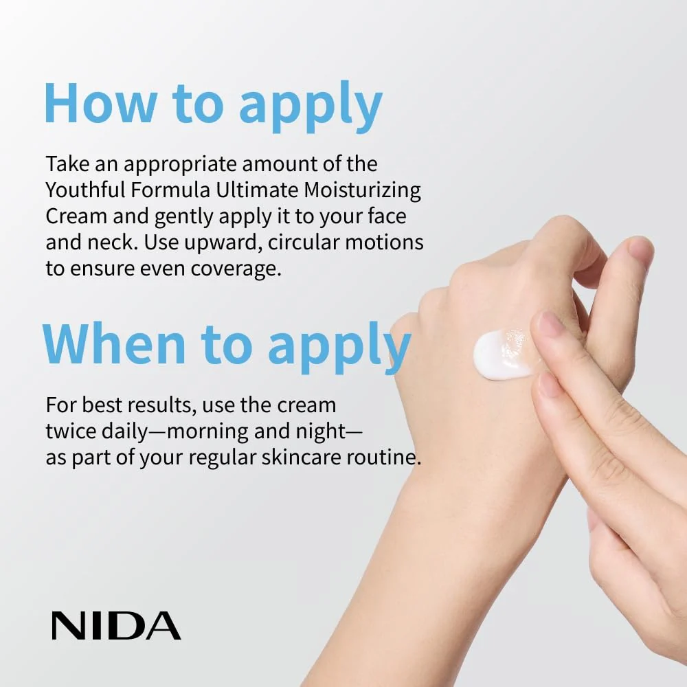 NIDA Youthful Formula™ Ultimate Moisturizing Cream | Centella Asiatica, Niacinamide, Hyaluronic Acid, Collagen | Wrinkles, Fine Lines, Dark Spots, Dry Skin, Redness | 3.38 fl. oz., 100ml (Old Formula) - Image 5
