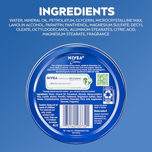 NIVEA Creme Body, Face and Hand Moisturizing Cream, German Formula, Rich Body Moisturizer with Provitamin B5, 8.4 Oz Tin - Image 3