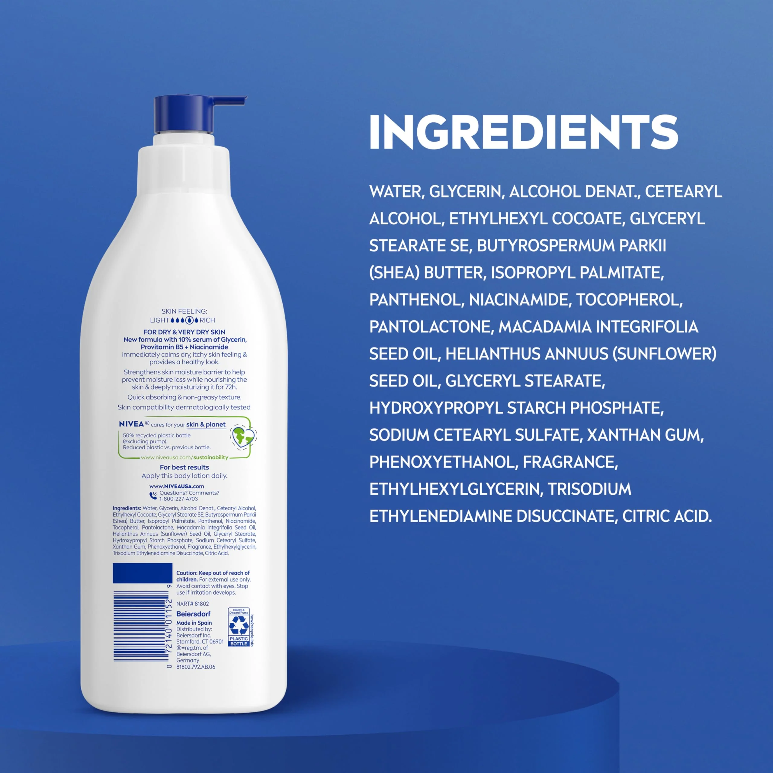 NIVEA Intense Healing Body Lotion for Very Dry, Itchy Skin with Glycerin, Provitamin B5 and Niacinamide, 72-Hour Body Moisturizer, 16.9 Fl Oz Pump Bottle - Image 3