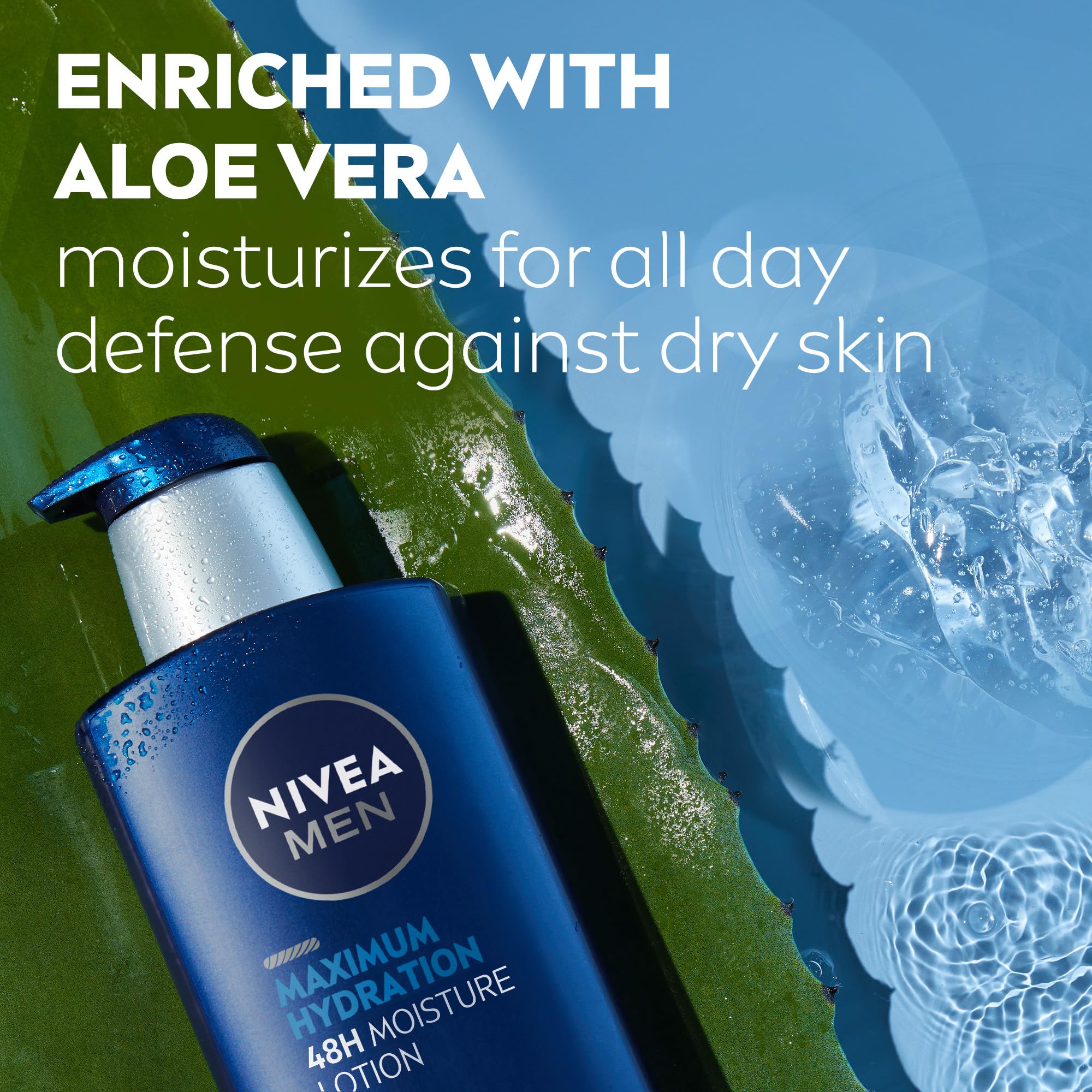 NIVEA MEN Maximum Hydration 48-Hour Moisture Body Lotion for Dry Skin, Aloe Vera Lotion for Men, 3-in-1 Body, Face and Hands, Dermatologically-Tested, 16.9 Fl Oz Bottle - Image 5