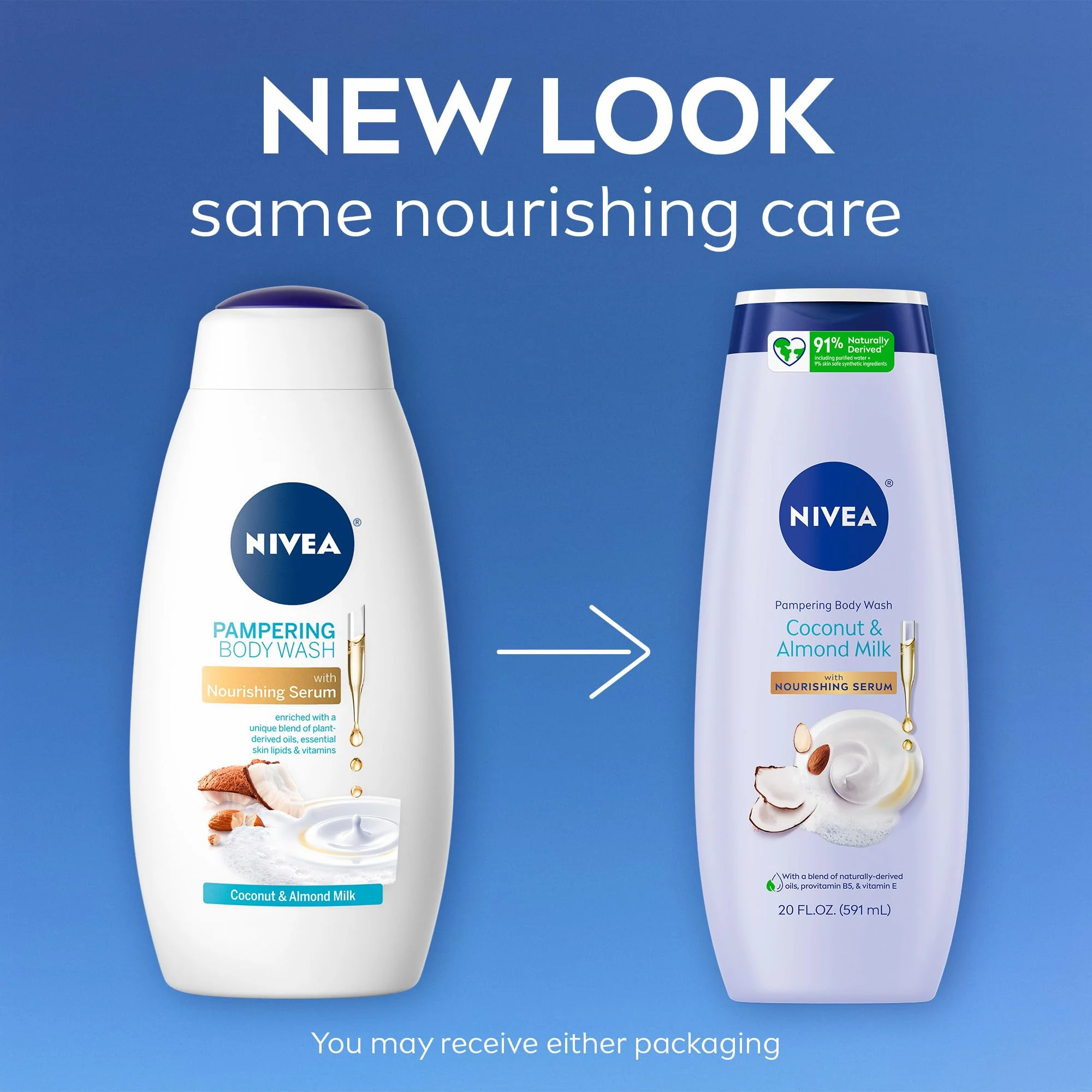 NIVEA Pampering Coconut and Almond Milk Body Wash with Nourishing Serum, Moisturizing Body Wash for Women, Enriched with Provitamin B5 and Vitamin E, 20 Fl Oz Bottle - Image 13
