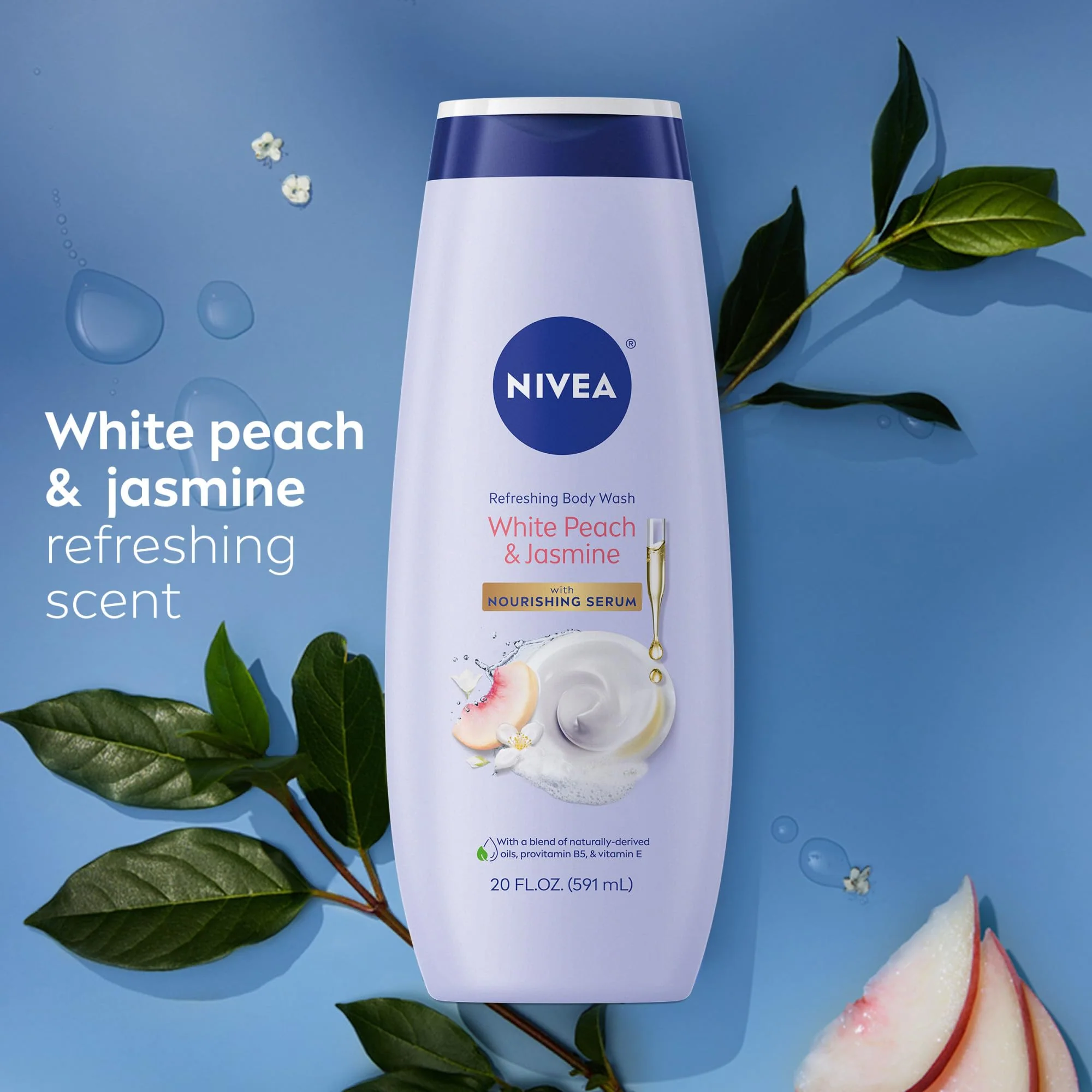 NIVEA Refreshing White Peach and Jasmine Body Wash with Nourishing Serum, Scented Body Wash for Women, Enriched with Provitamin B5 and Vitamin E, 20 Fl Oz Bottle - Image 6