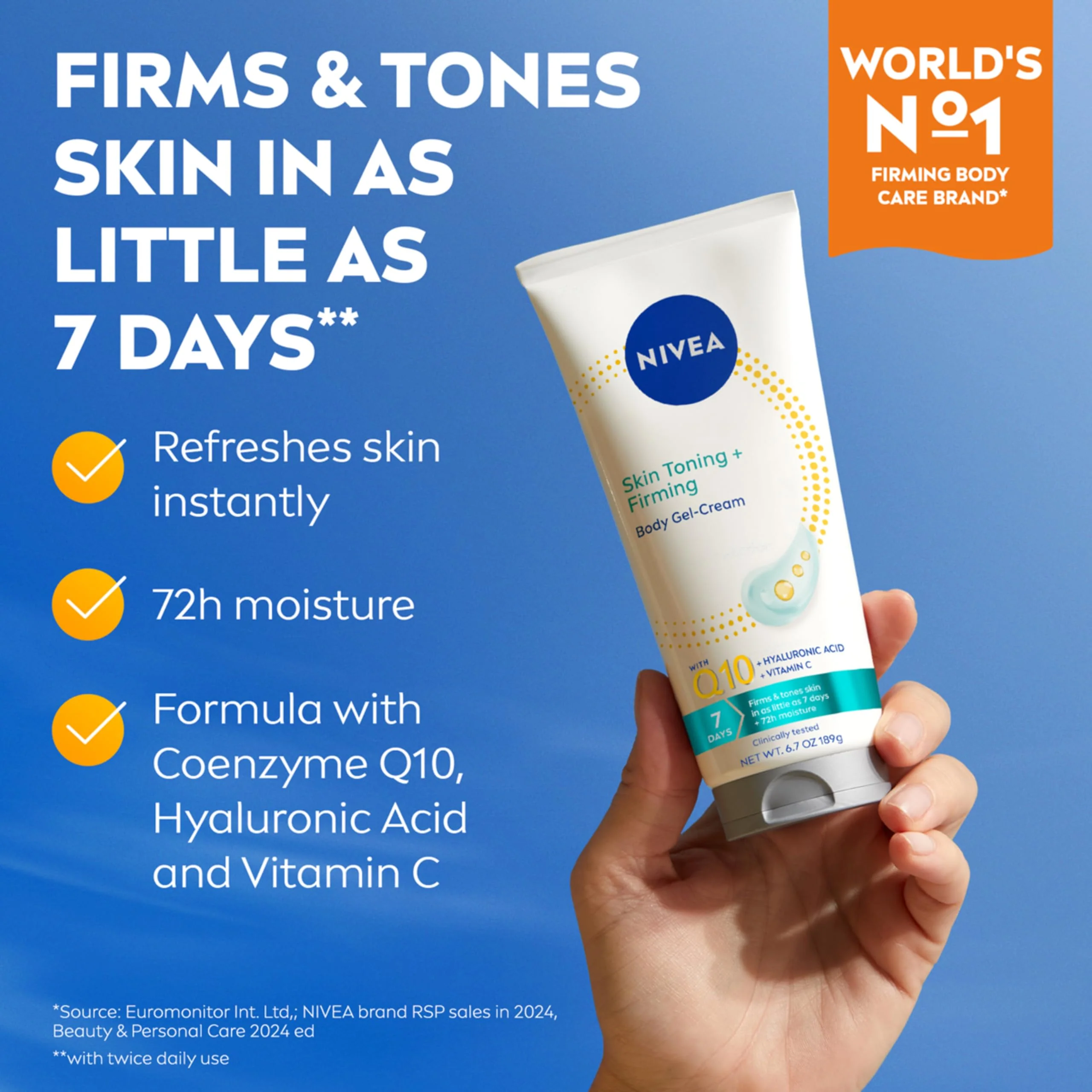 NIVEA Skin Firming & Toning Body Gel Cream with Q10, Hyaluronic Acid and Vitamin C, Clinically Tested Skin Firming & Toning Cream, 72-Hour Moisture, 6.7 Oz Tube - Image 10
