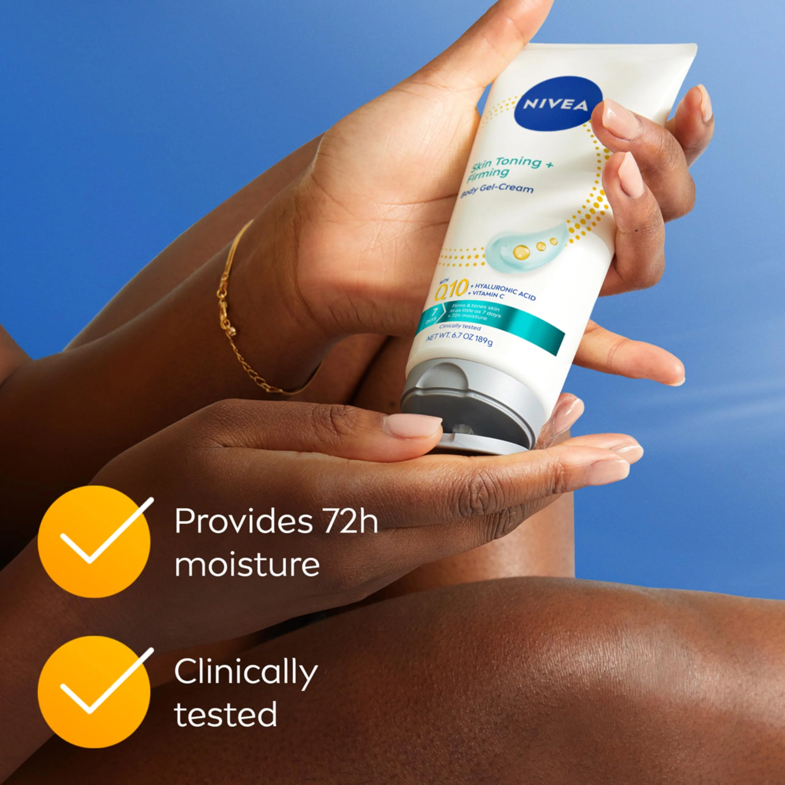 NIVEA Skin Firming & Toning Body Gel Cream with Q10, Hyaluronic Acid and Vitamin C, Clinically Tested Skin Firming & Toning Cream, 72-Hour Moisture, 6.7 Oz Tube - Image 8