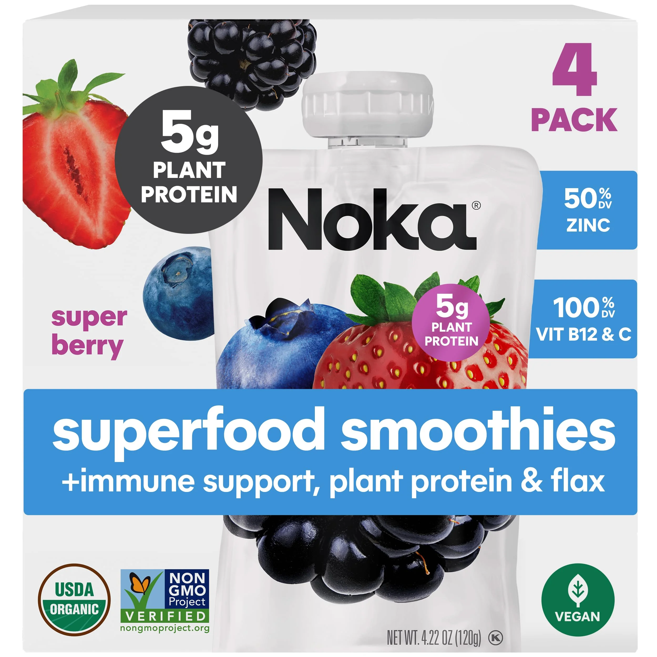 Noka Organic Super Berry Superfood Smoothie 4Pk, 4.22 Oz