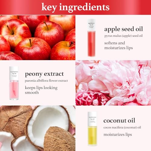 NOONI Korean Vegan Appleseed Lip Oil Gift Set - Limited Edition | Long-Lasting, Moisturizing, Plumping, Revitalizing for Dry Lips, Waterproof, No Peel Off, Hydrating, 0.12 Oz x 3ea - Image 4