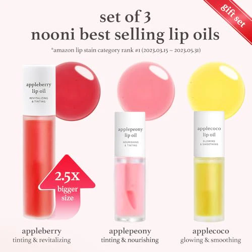 NOONI Korean Vegan Appleseed Lip Oil Gift Set - Limited Edition | Long-Lasting, Moisturizing, Plumping, Revitalizing for Dry Lips, Waterproof, No Peel Off, Hydrating, 0.12 Oz x 3ea - Image 6