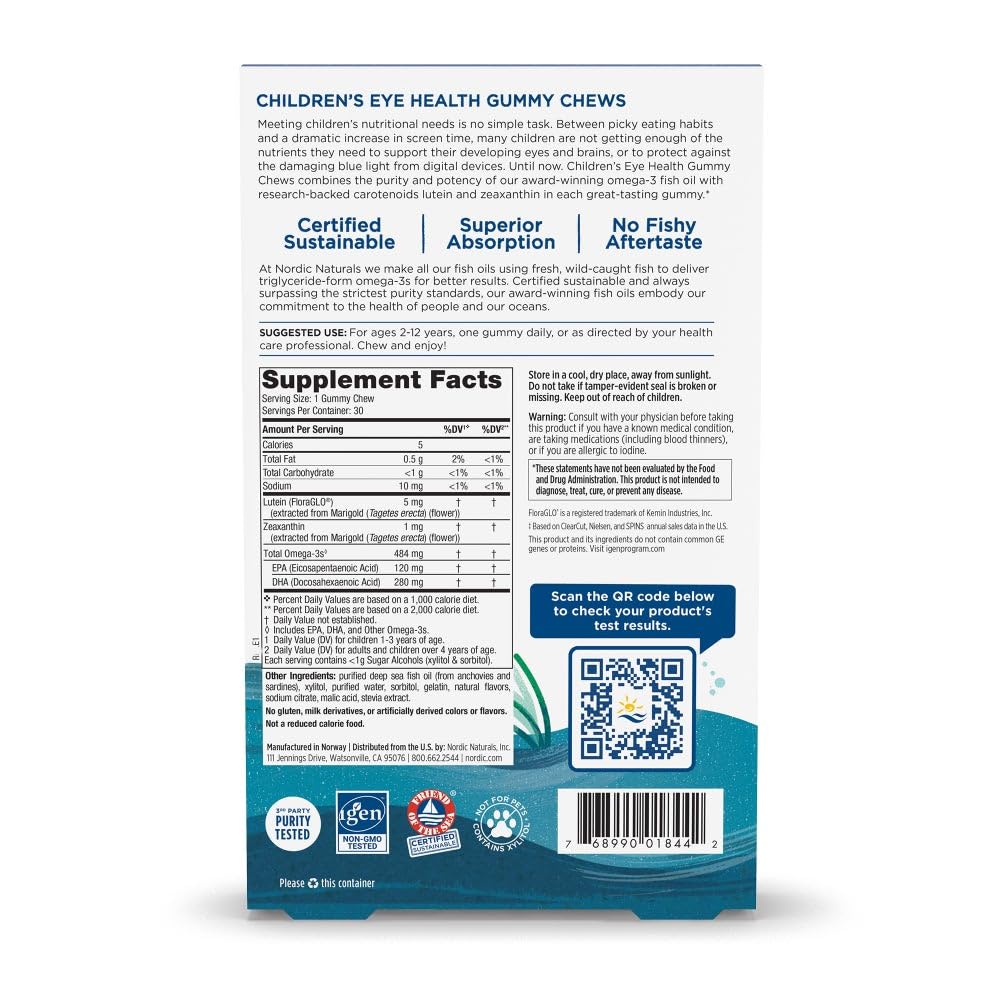 Nordic Naturals Children’s Eye Health Gummies, Strawberry Lemonade - 30 Gummies for Kids - 484 mg Total Omega-3s DHA, Lutein & Zeaxanthin - Brain Health, Antioxidant Support, Non-GMO - 30 Servings - Image 7