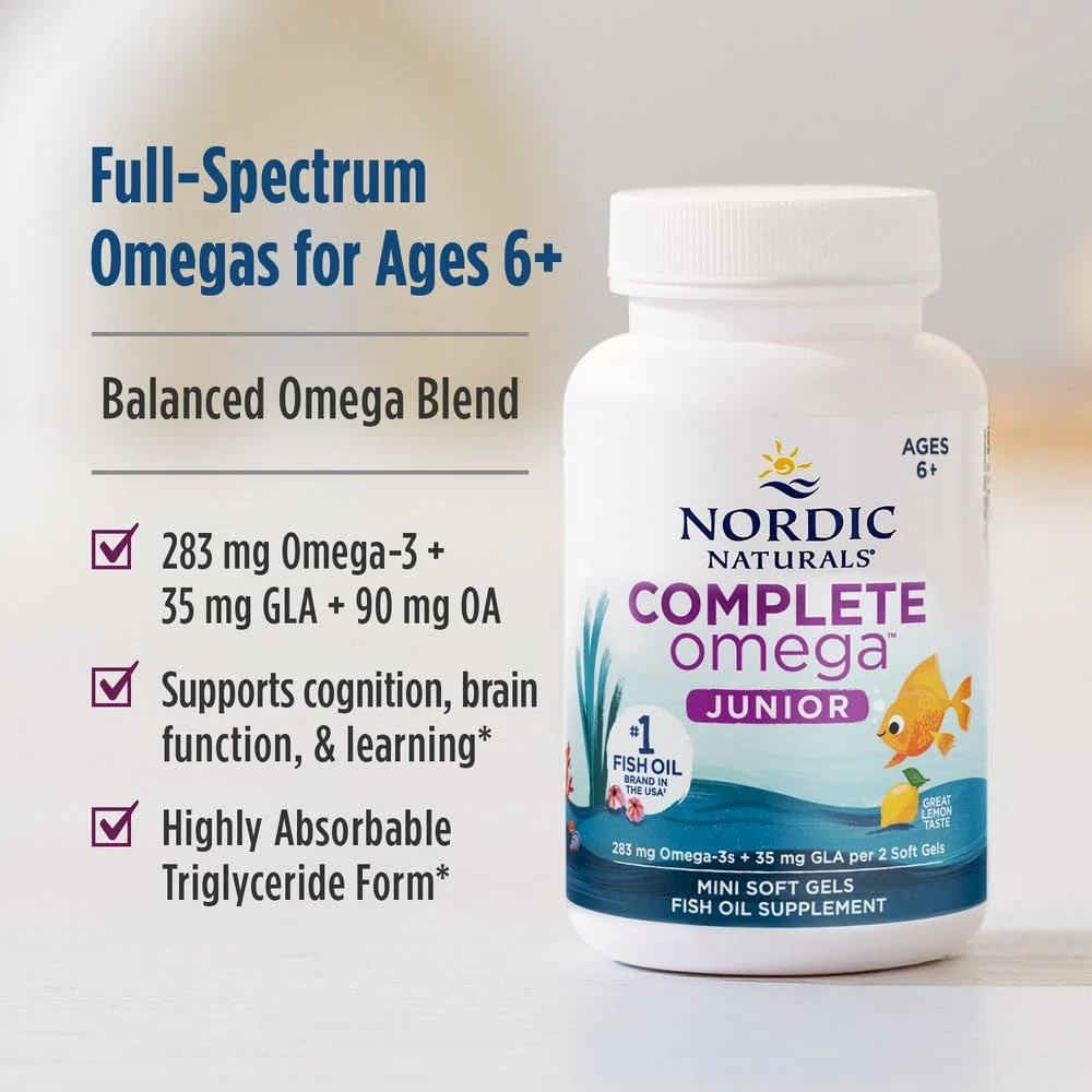 Nordic Naturals Complete Omega Jr., Lemon - 180 Mini Soft Gels - 283 mg Total Omega-3s & 35 mg GLA - Healthy Cognition, Nervous System Function - Non-GMO - 90 Servings - Image 3