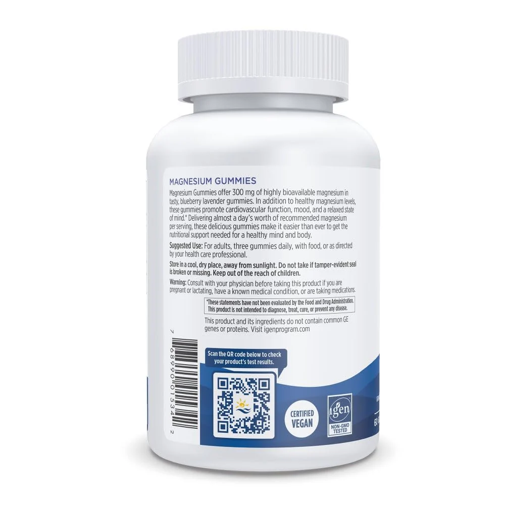 Nordic Naturals Magnesium Gummies for Adults, Blueberry Lavender Flavor - 60 Gummies - Vegan Magnesium Supplement for Mind, Mood, and Cardiovascular Support - Non-GMO - 20 Servings - Image 6
