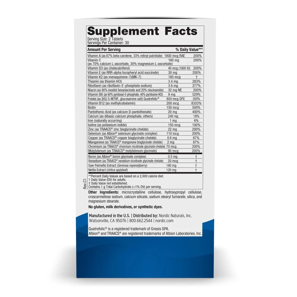 Nordic Naturals Men’s Multivitamin Extra Strength - Bone, Energy, & Blood-Vessel Support - Immunity Supplement - 20 Essential Nutrients - 60 Tablets - 30 Servings - Image 8