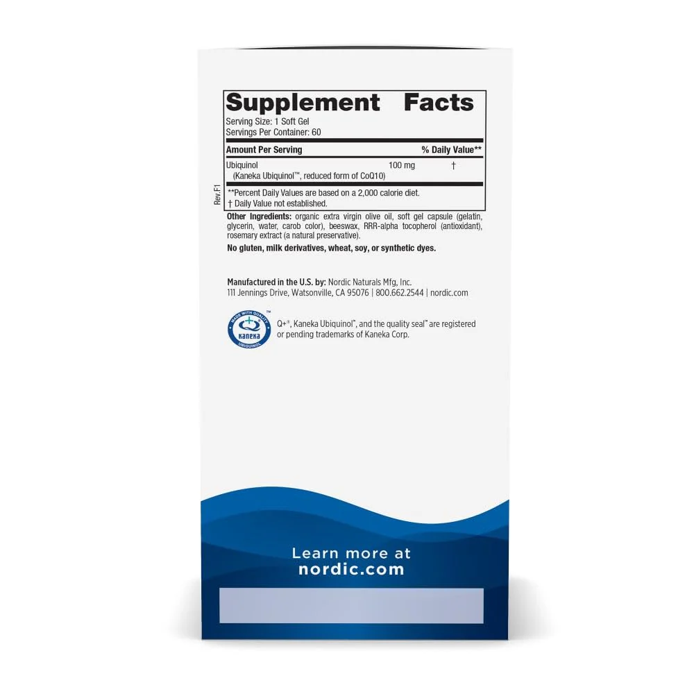 Nordic Naturals Nordic CoQ10 Ubiquinol - 60 Mini Soft Gels - 100 mg Coenzyme Q10 (CoQ10) Ubiquinol - Heart & Brain Health, Cellular Energy Production, Antioxidant Support - Non-GMO - 60 Servings - Image 8