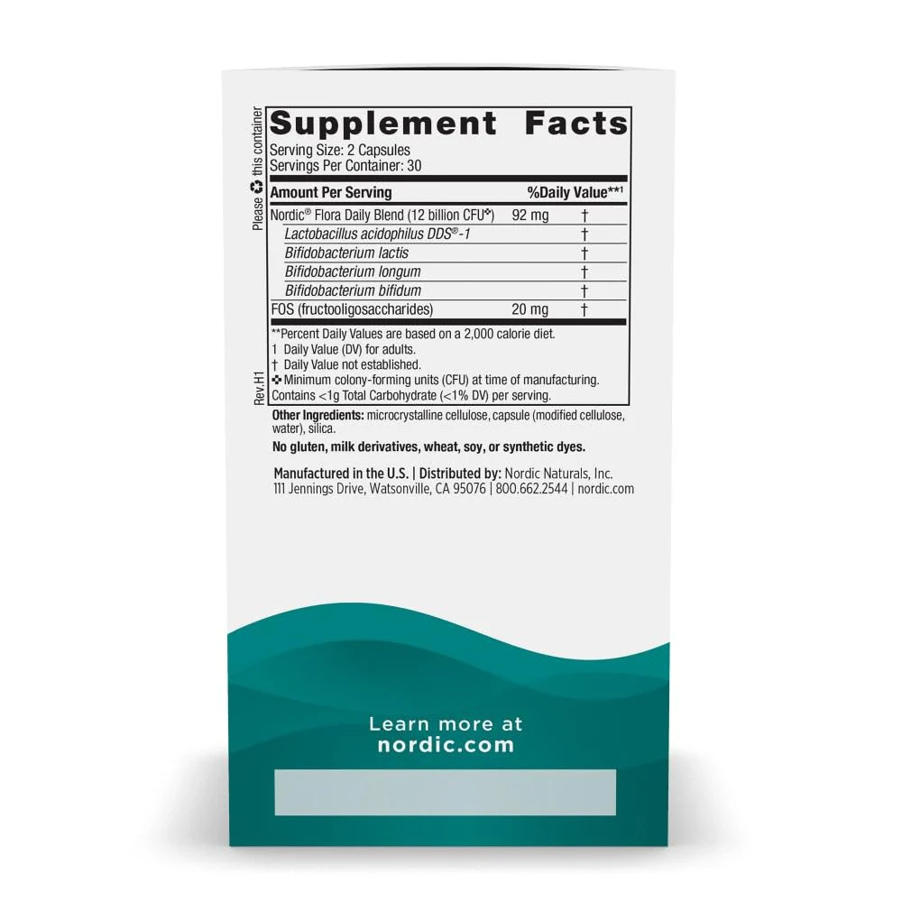 Nordic Naturals Nordic Flora Probiotic Daily - 60 Capsules - 4 Probiotic Strains with 12 Billion Cultures - Optimal Wellness, Immune Support, Digestive Health - Non-GMO, Vegan - 30 Servings - Image 8